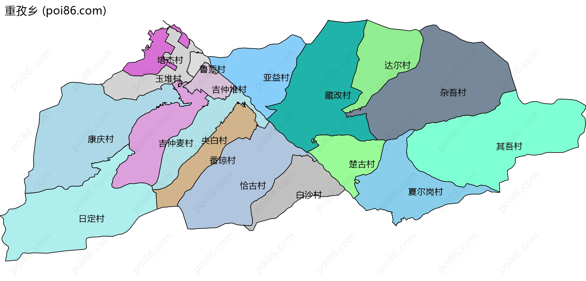 重孜乡边界地图(五级行政区划)