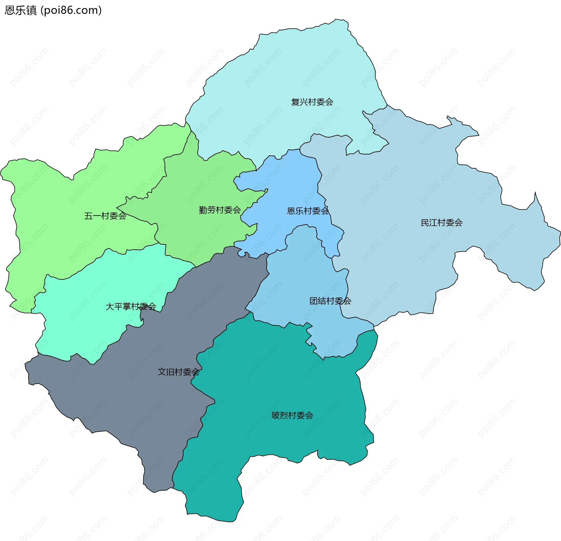 恩乐镇边界地图(五级行政区划)