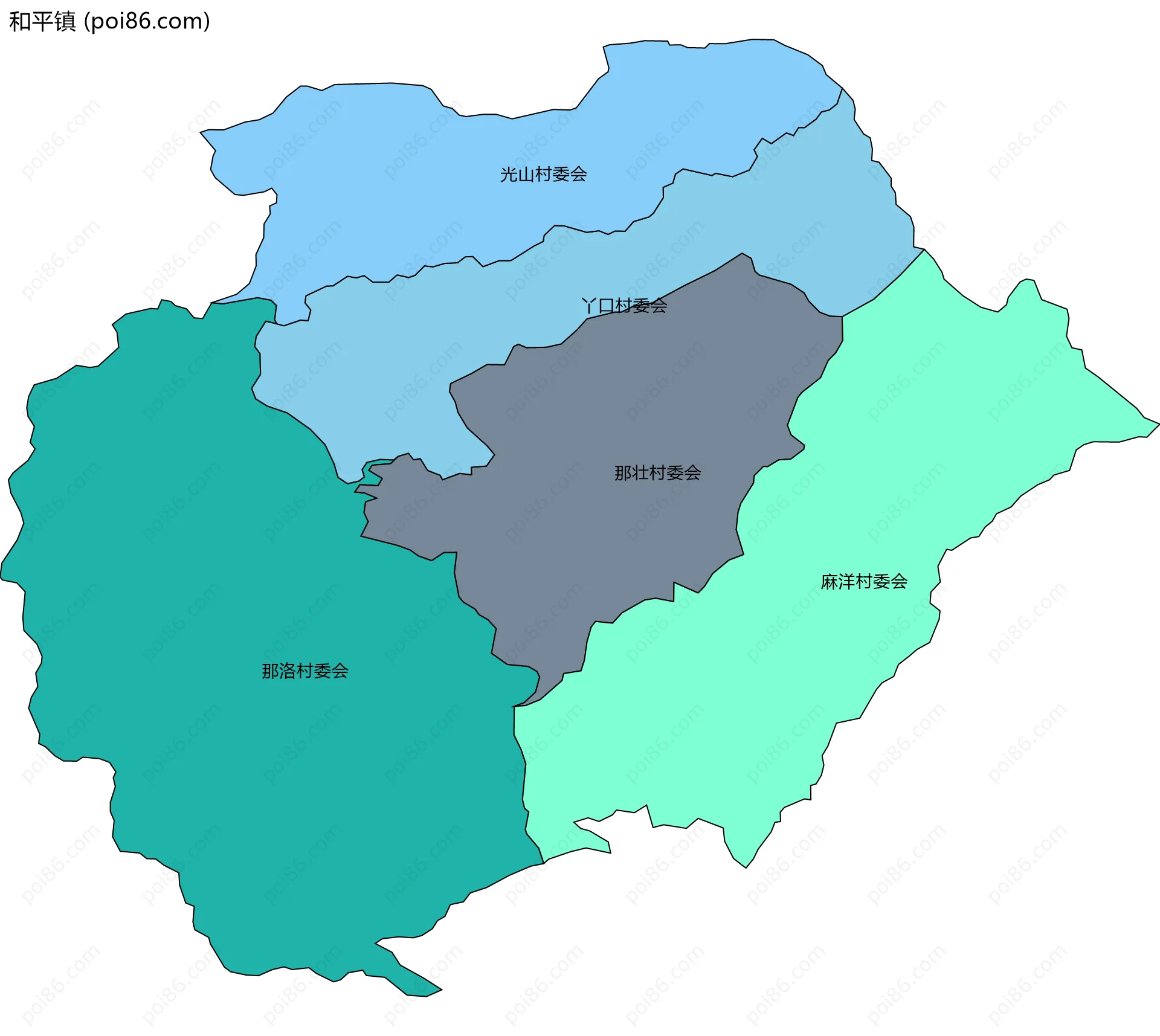 和平镇边界地图(五级行政区划)