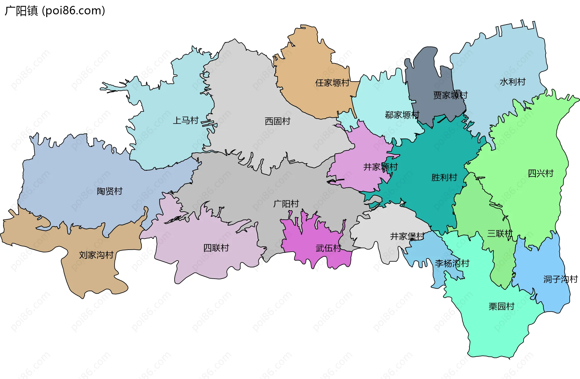 广阳镇边界地图(五级行政区划)
