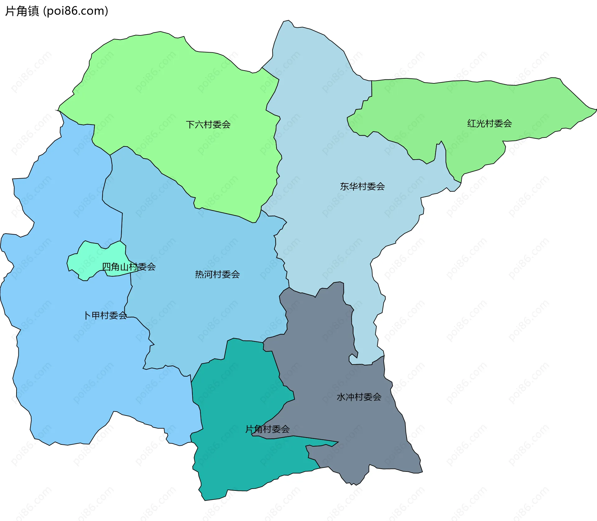 片角镇边界地图(五级行政区划)