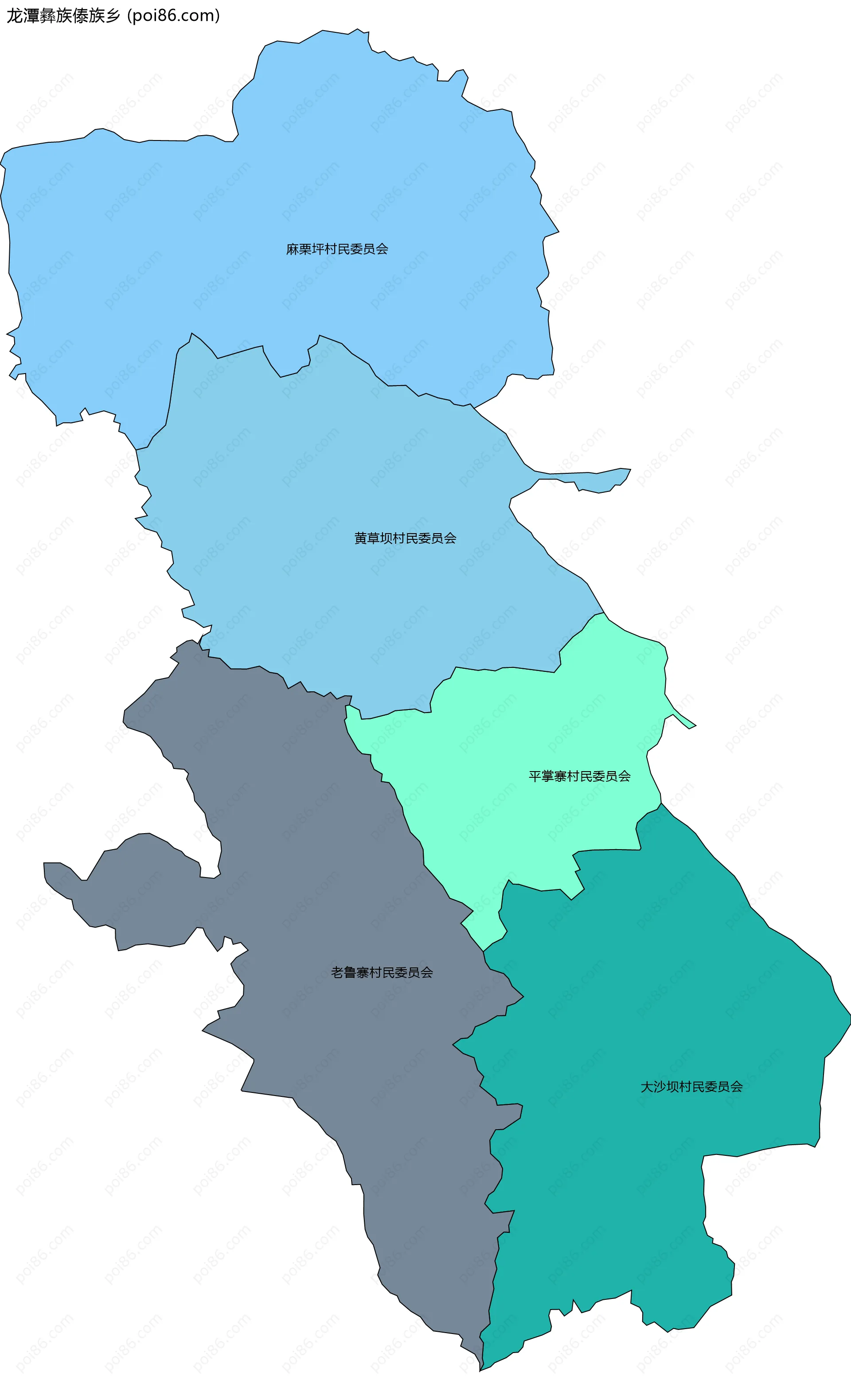 龙潭彝族傣族乡边界地图(五级行政区划)