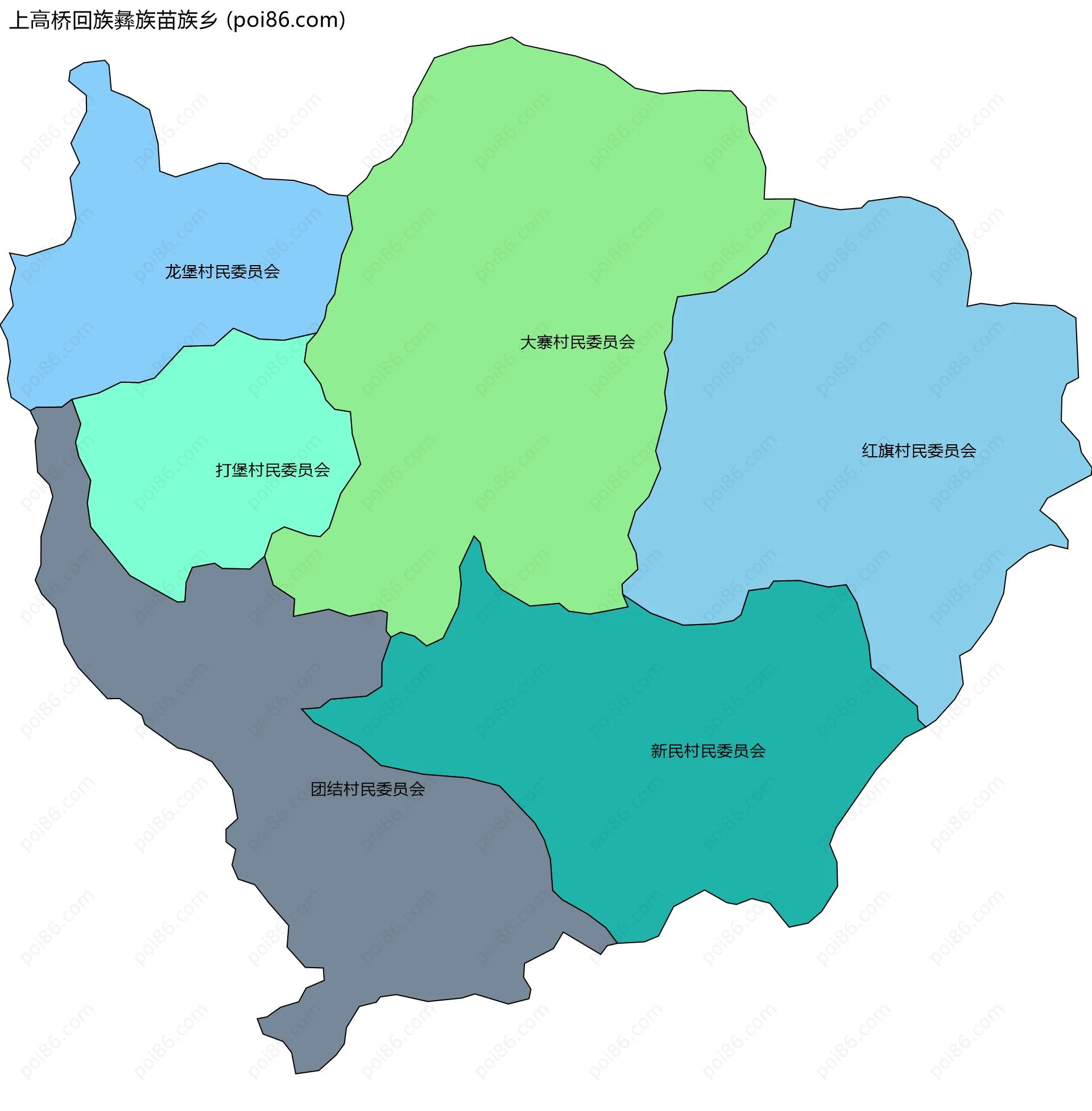 上高桥回族彝族苗族乡边界地图(五级行政区划)