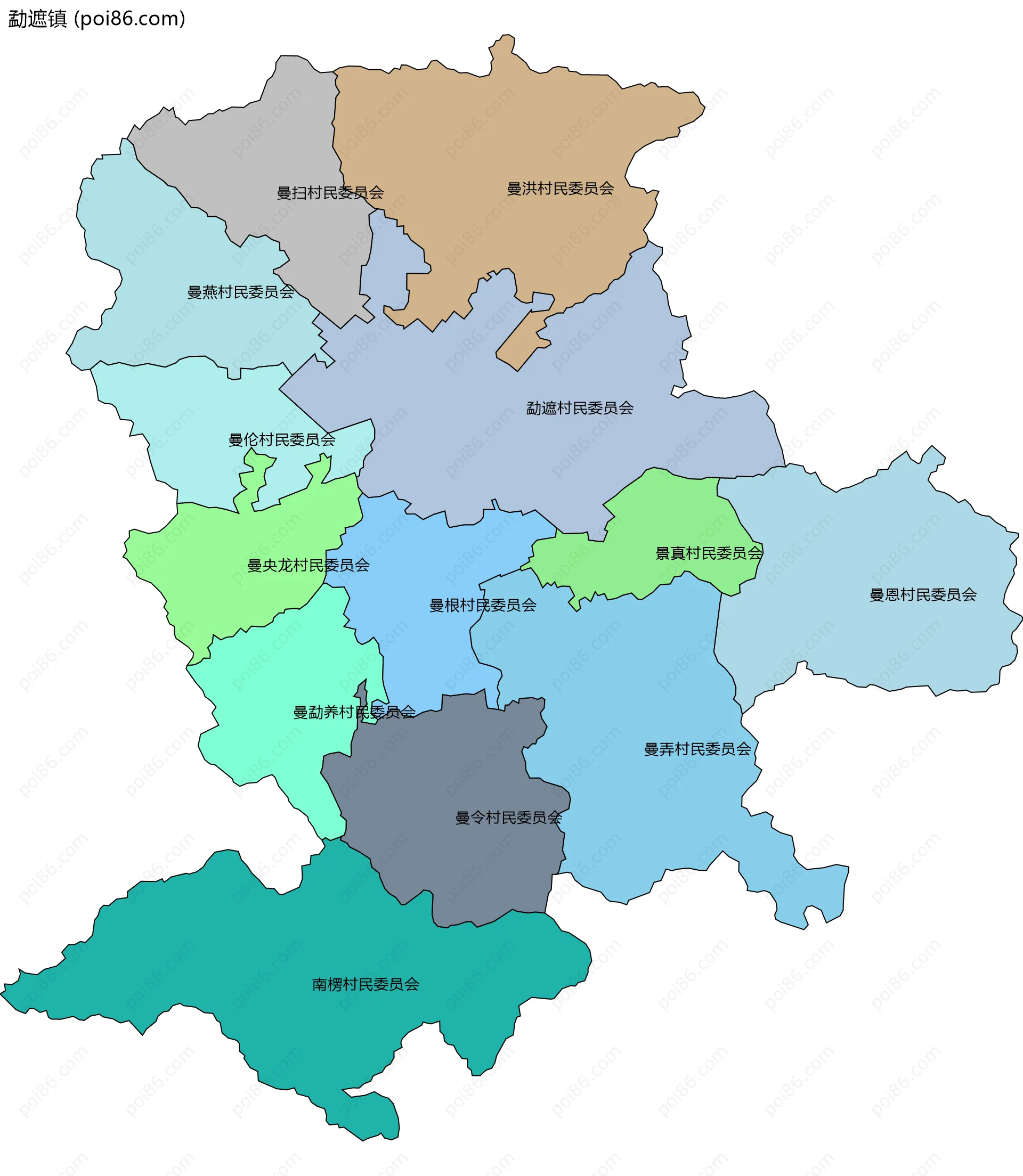勐遮镇边界地图(五级行政区划)