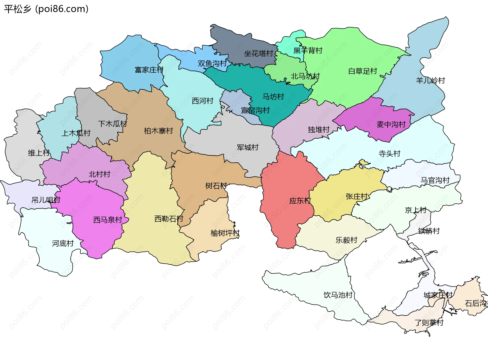 平松乡边界地图(五级行政区划)