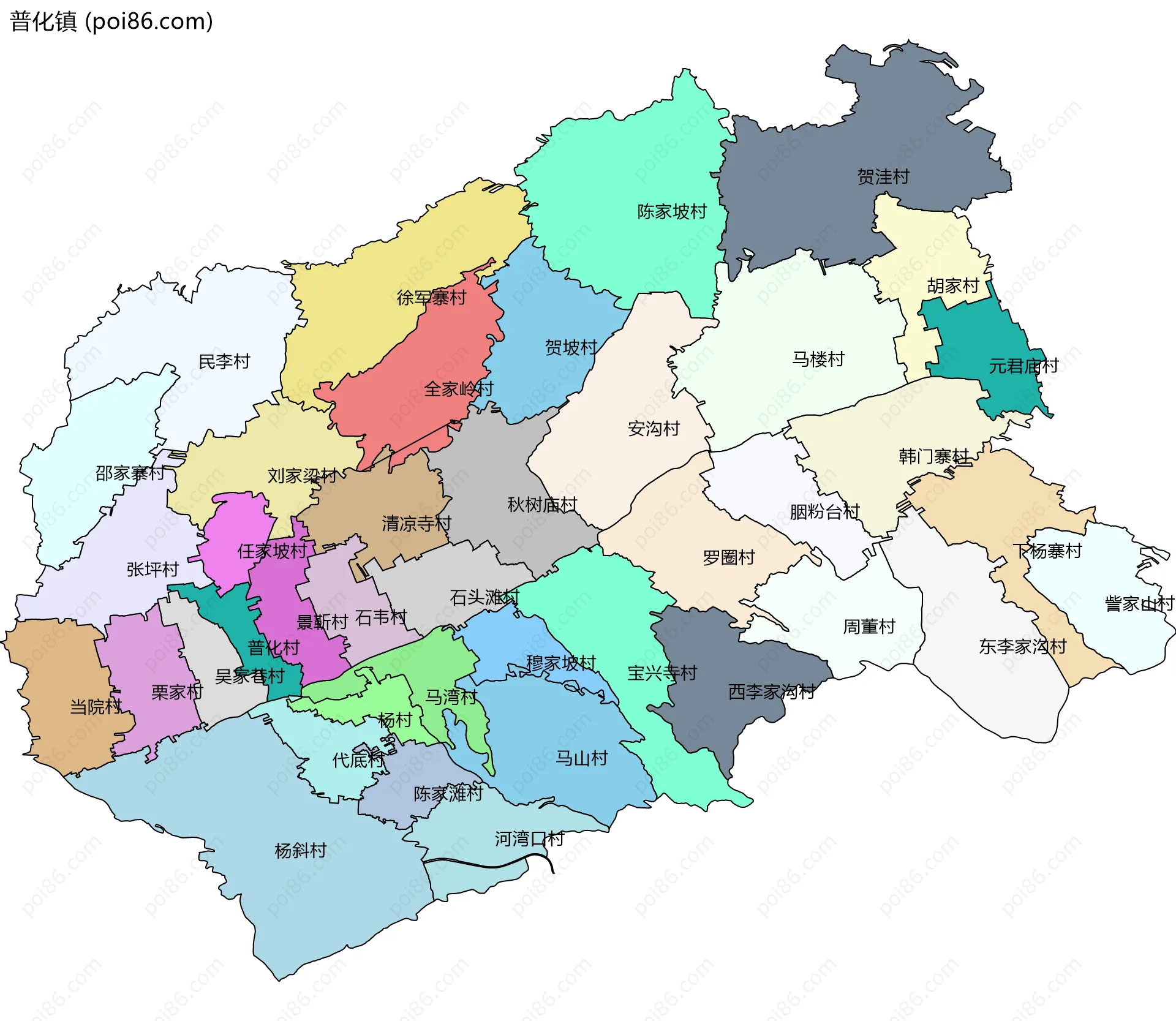 普化镇边界地图(五级行政区划)