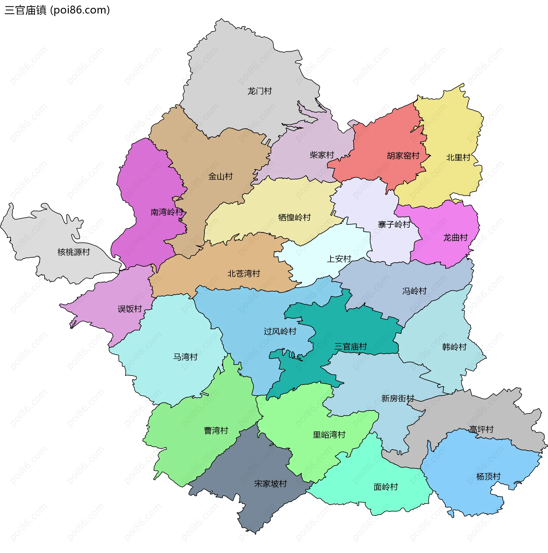 三官庙镇边界地图(五级行政区划)