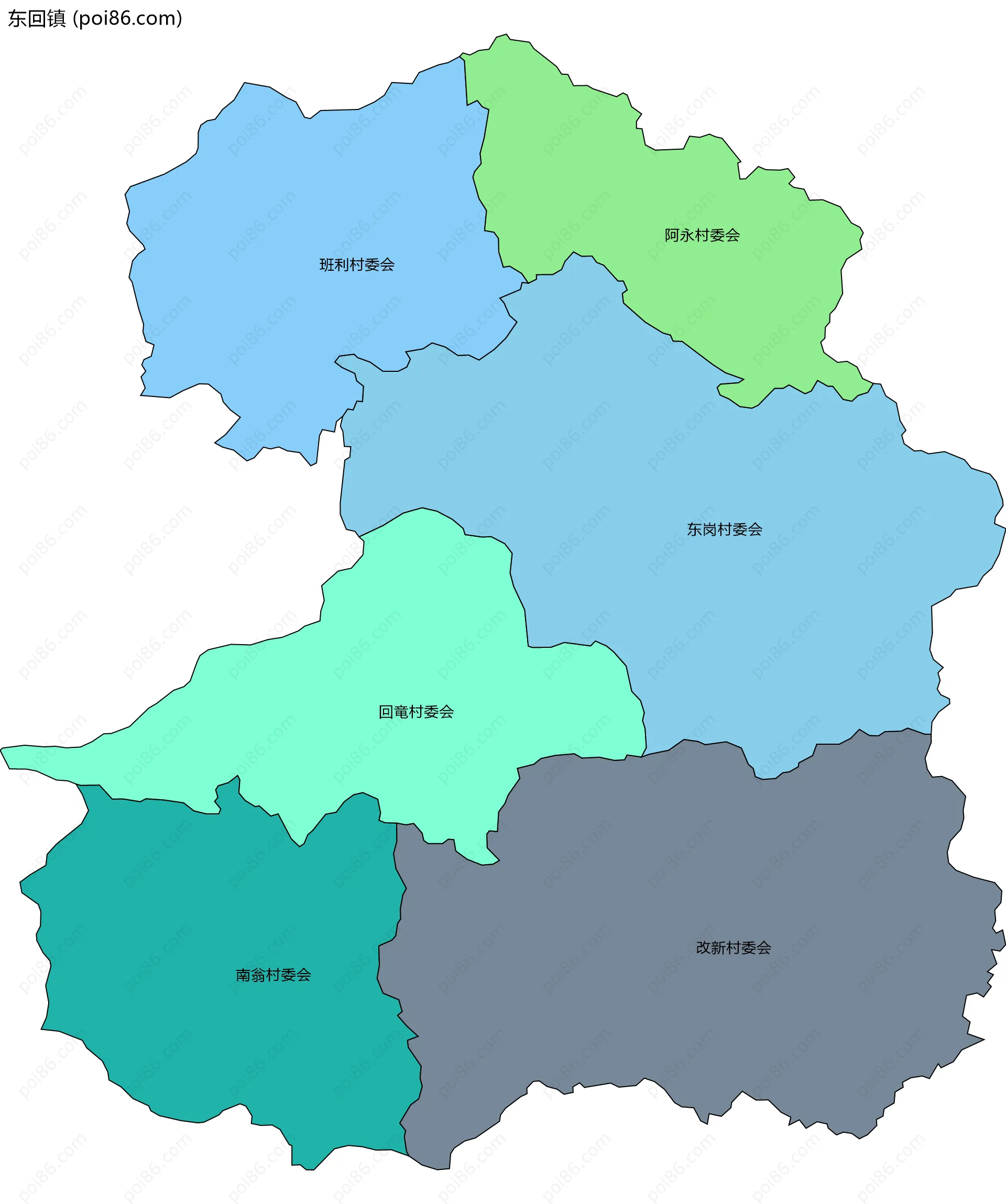 东回镇边界地图(五级行政区划)