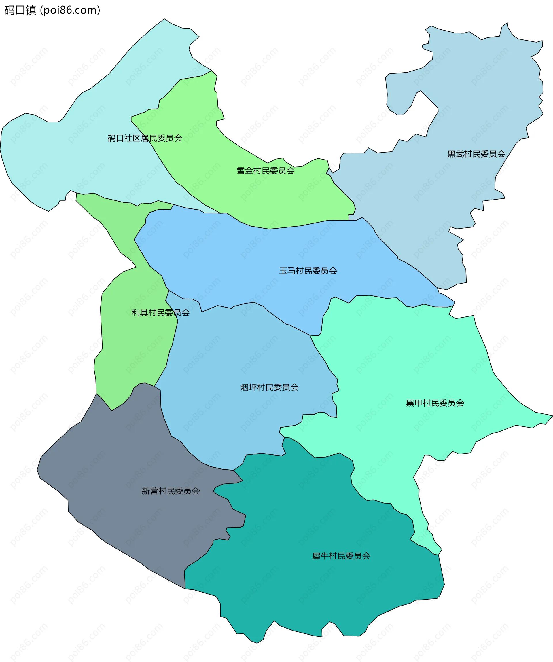 码口镇边界地图(五级行政区划)