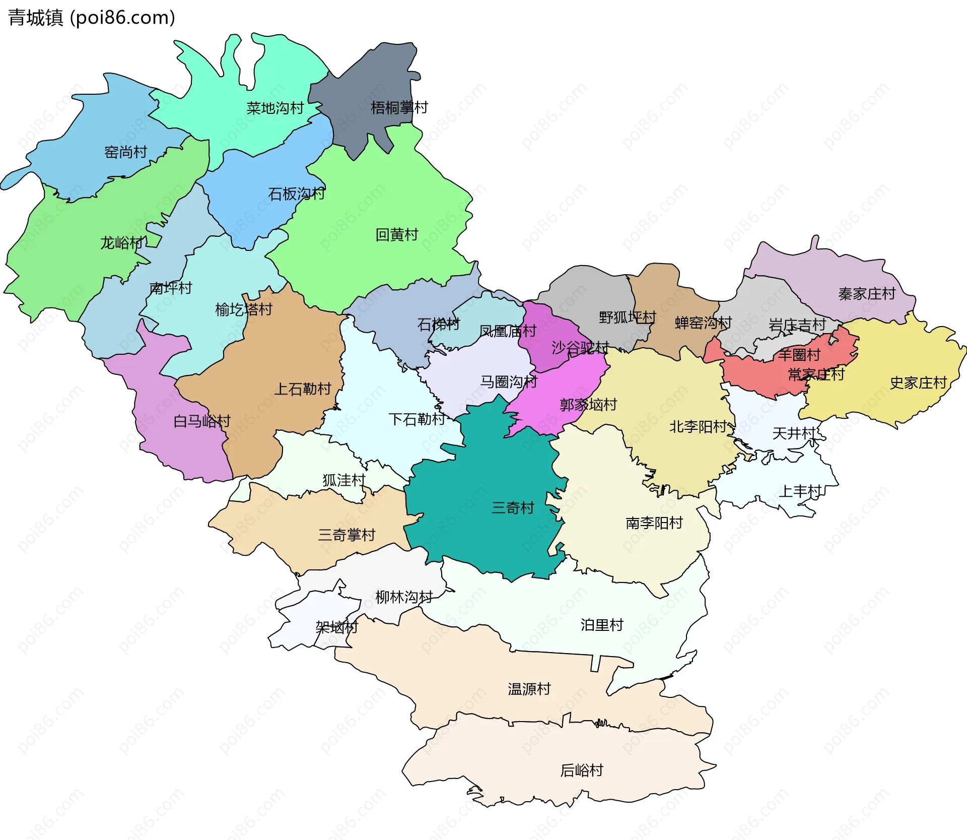 青城镇边界地图(五级行政区划)