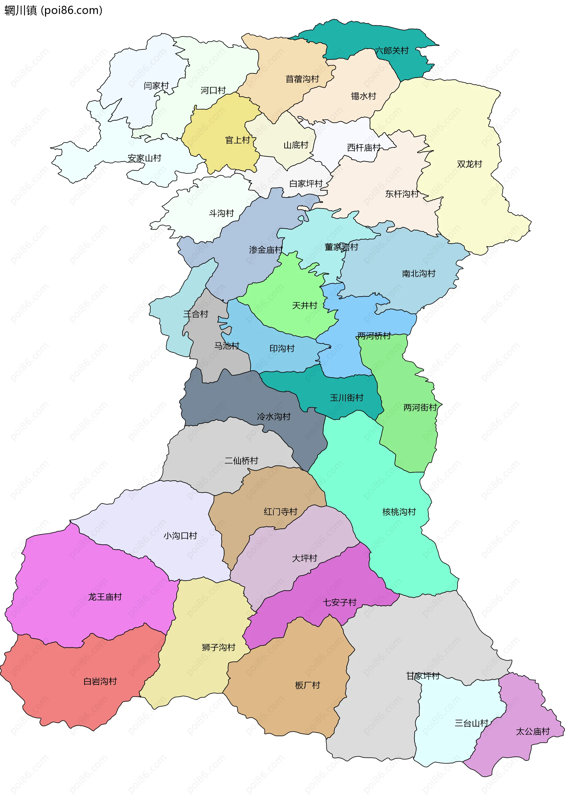 辋川镇边界地图(五级行政区划)