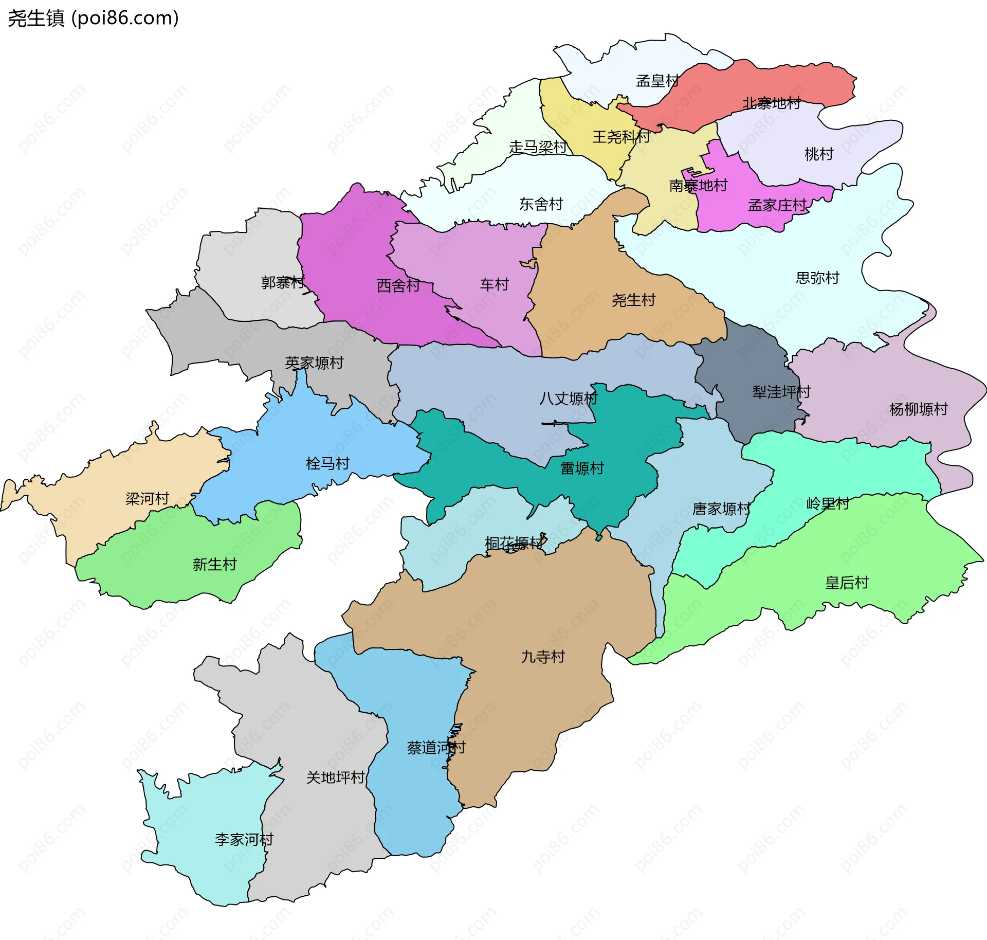 尧生镇边界地图(五级行政区划)
