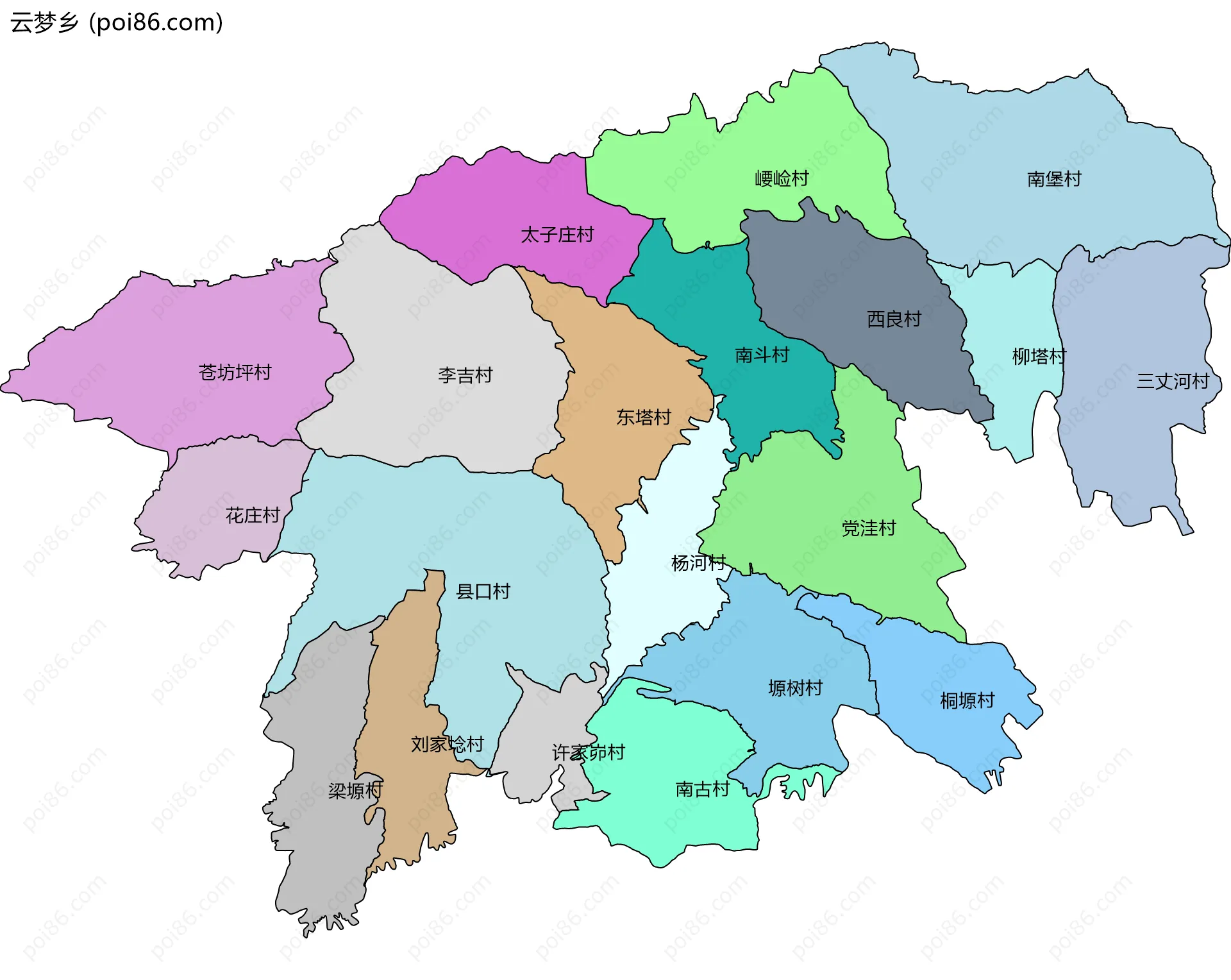 云梦乡边界地图(五级行政区划)