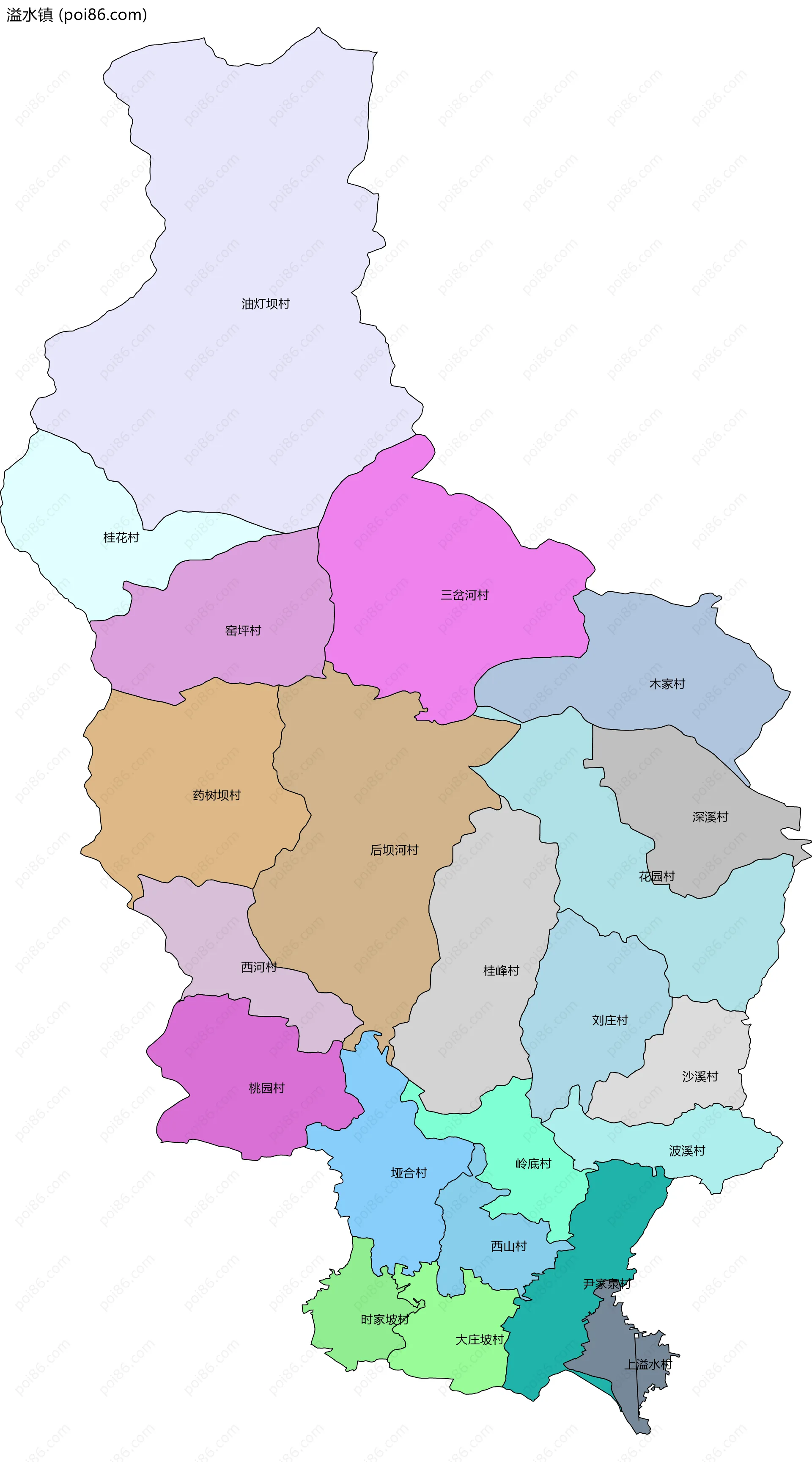 溢水镇边界地图(五级行政区划)