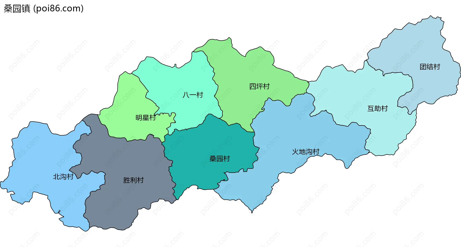 桑园镇边界地图(五级行政区划)