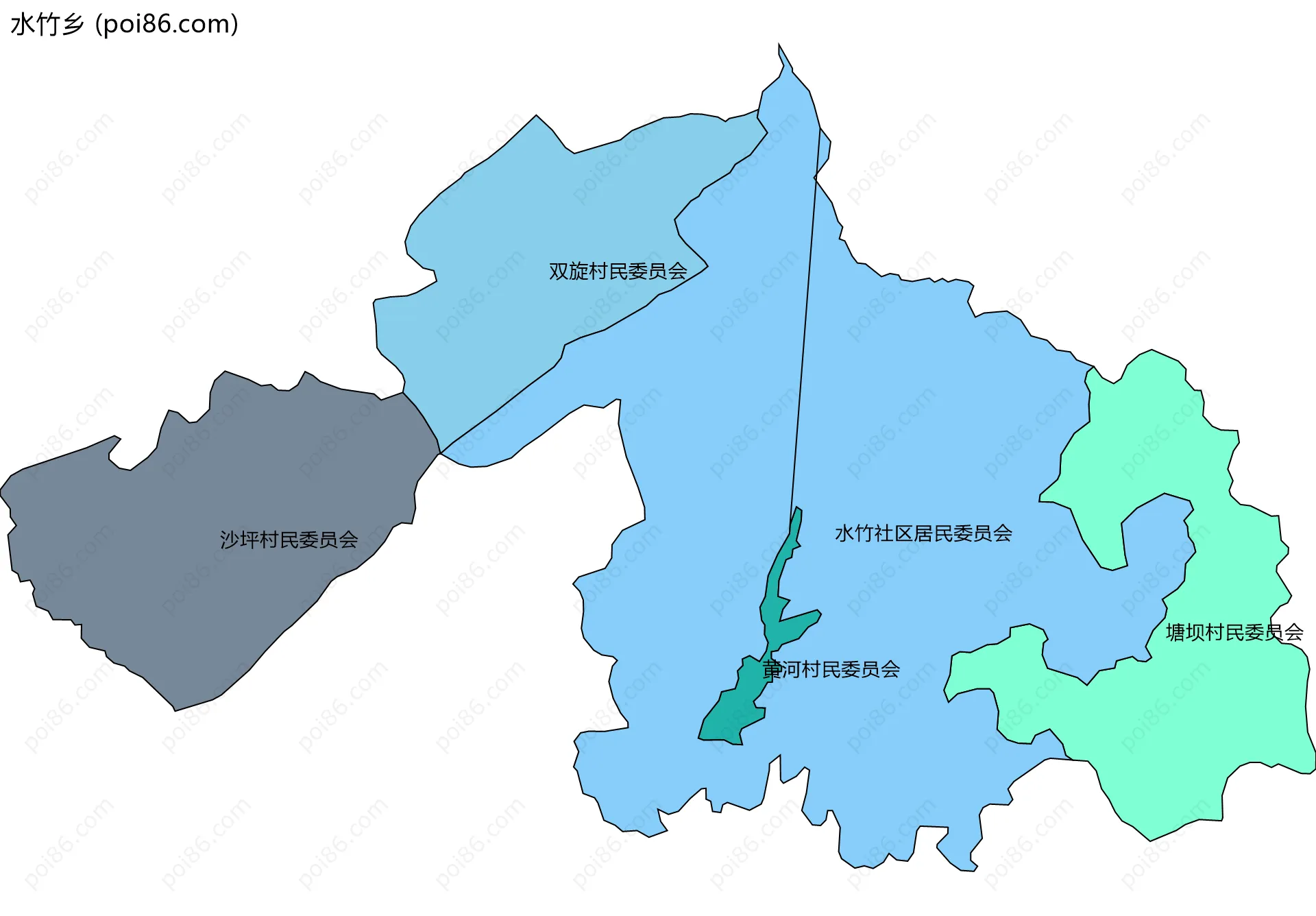 水竹乡边界地图(五级行政区划)