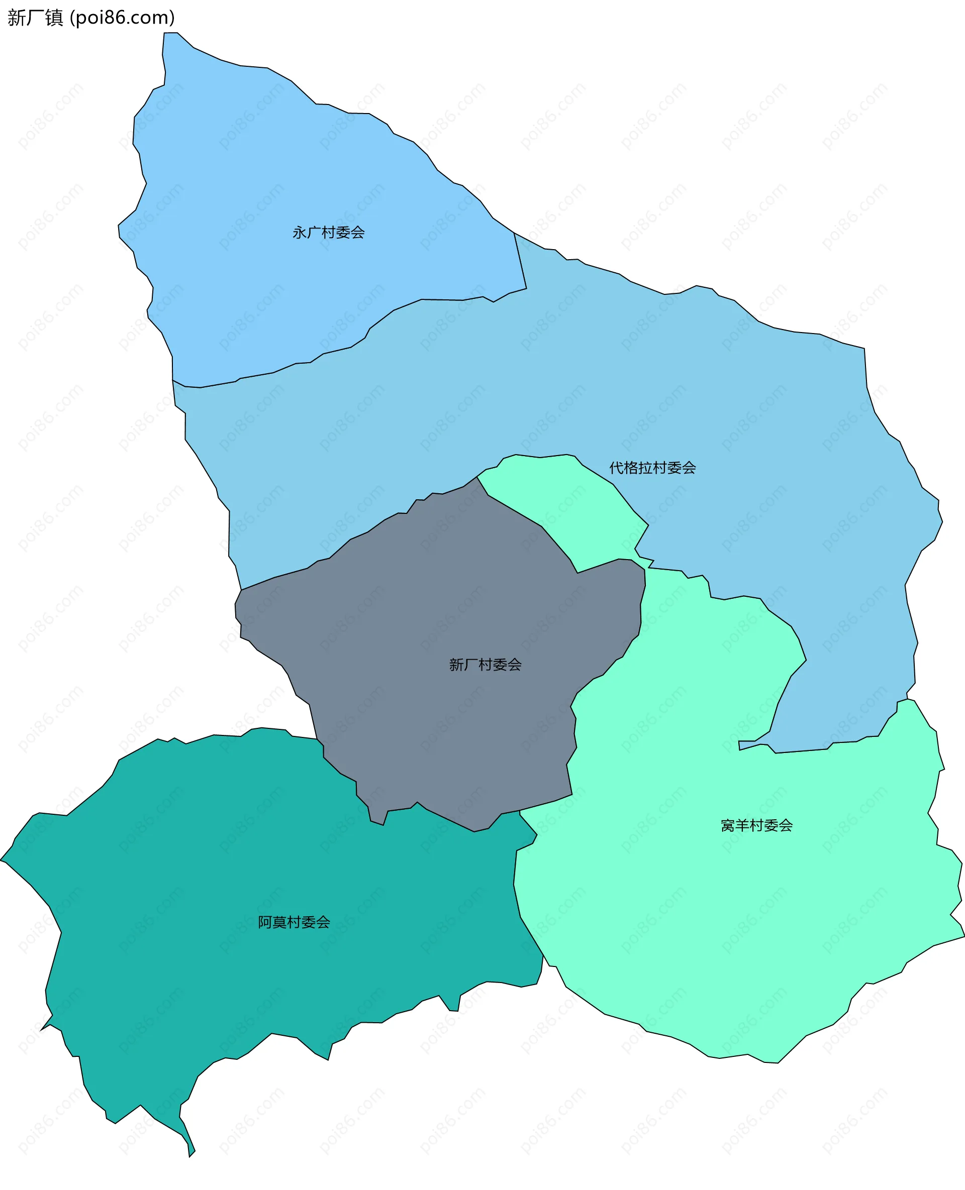 新厂镇边界地图(五级行政区划)