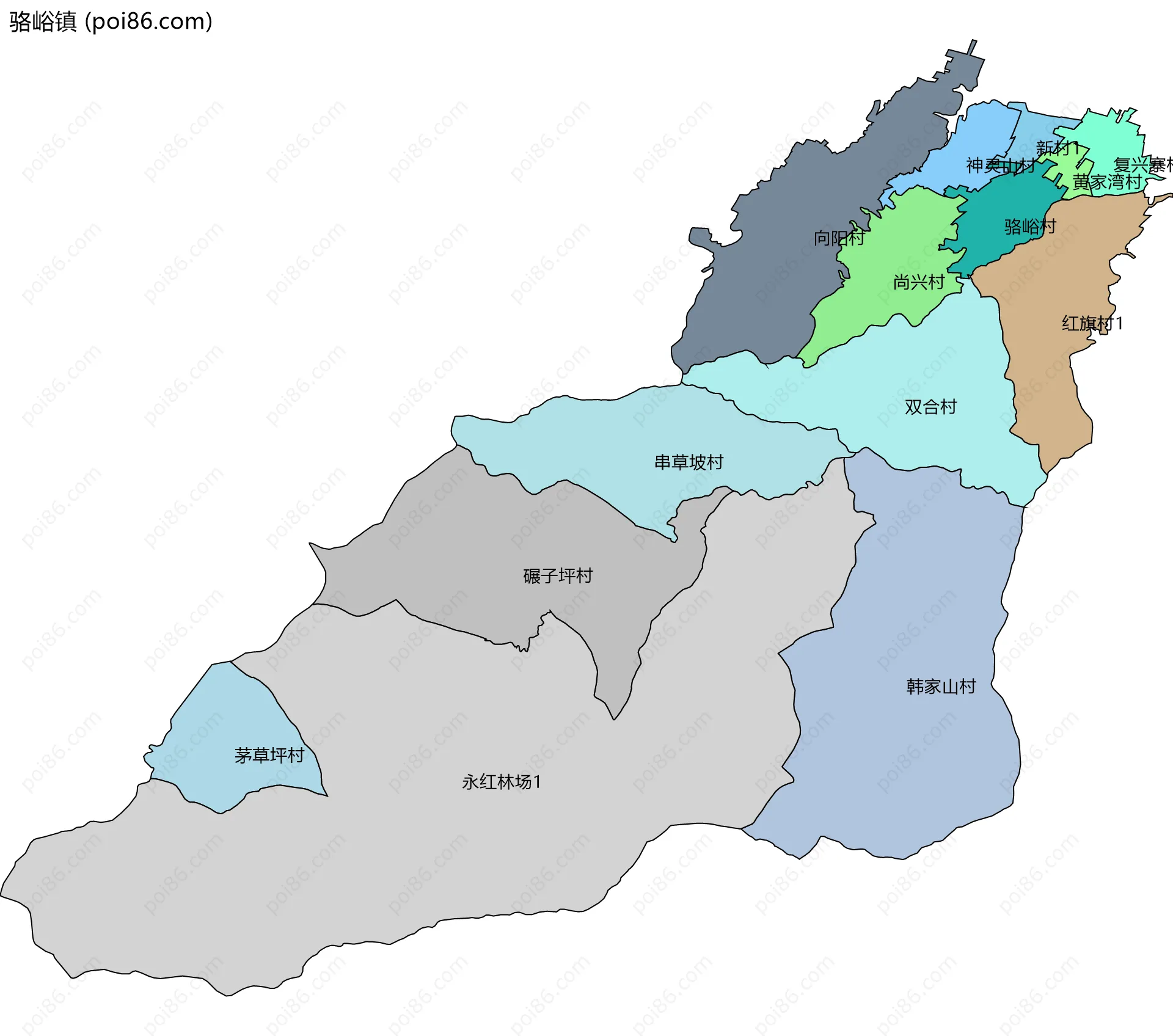 骆峪镇边界地图(五级行政区划)