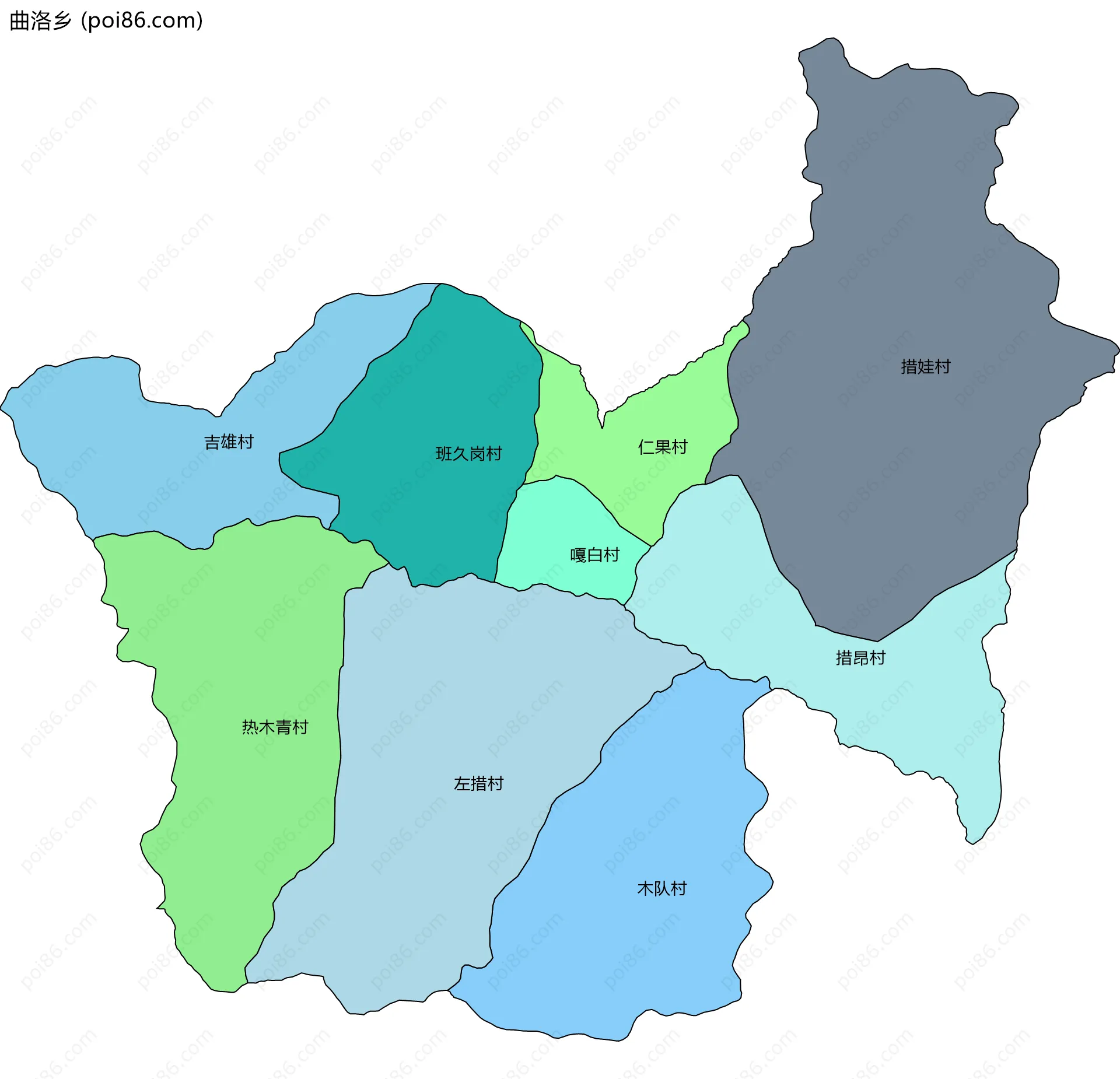 曲洛乡边界地图(五级行政区划)