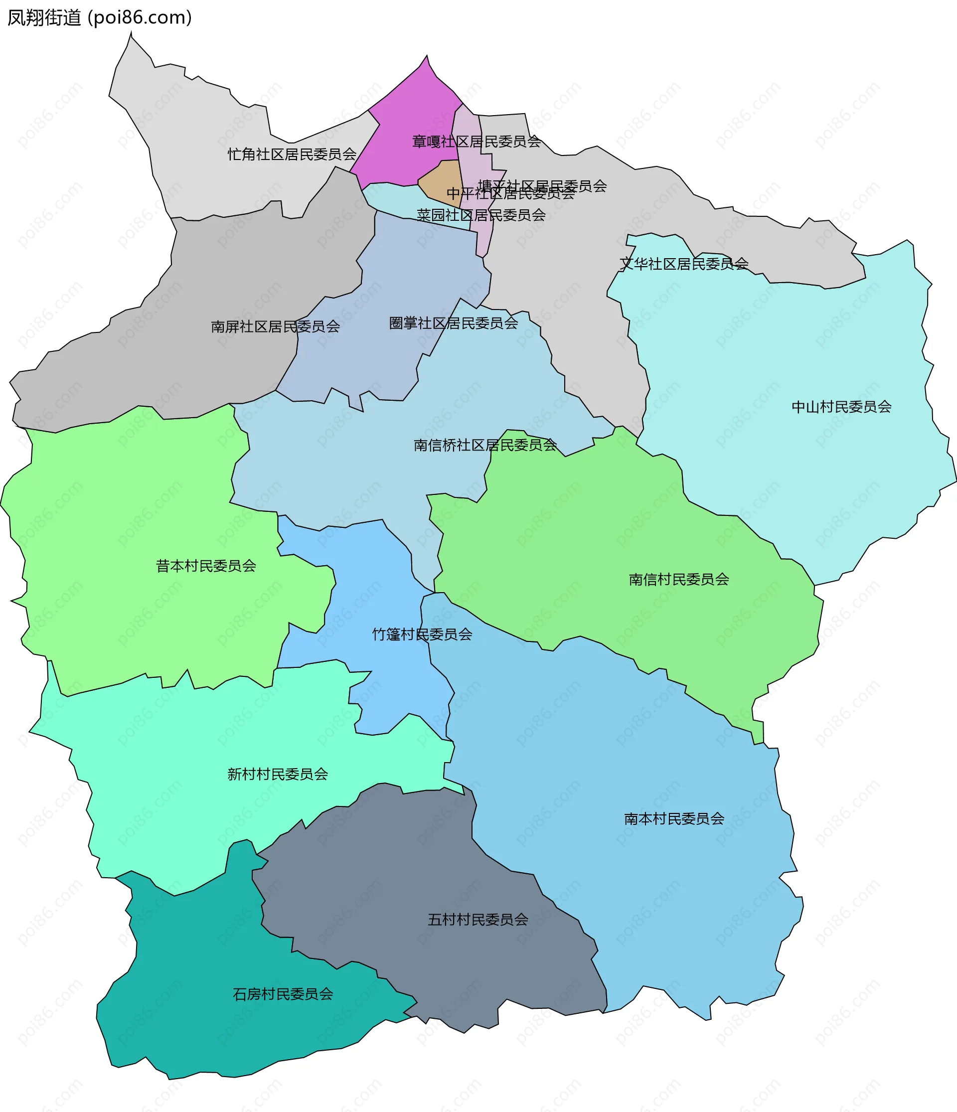 凤翔街道边界地图(五级行政区划)