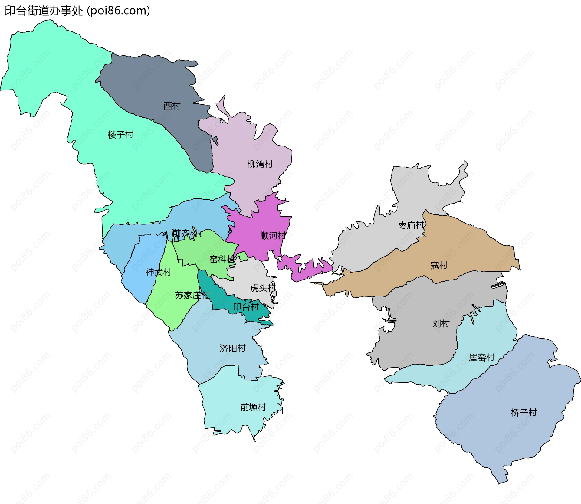 印台街道办事处边界地图(五级行政区划)