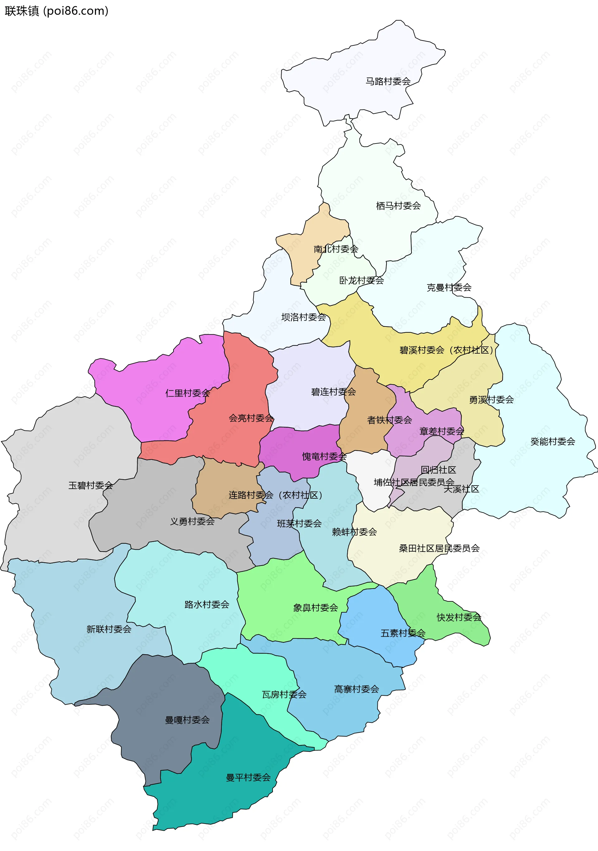 联珠镇边界地图(五级行政区划)