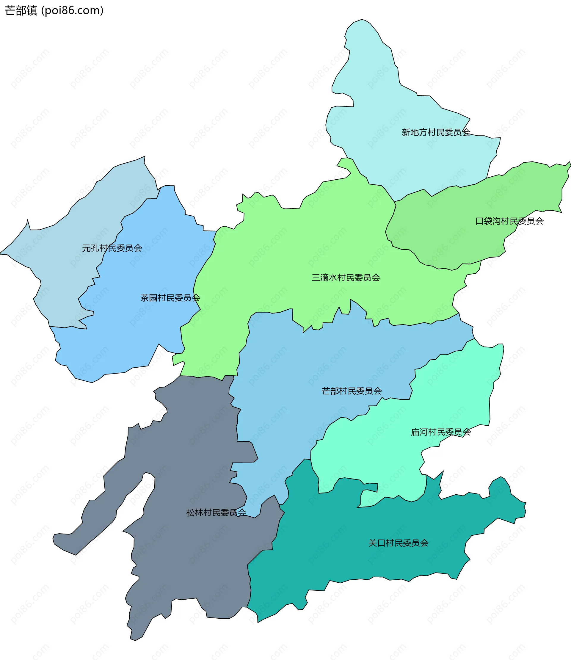 芒部镇边界地图(五级行政区划)