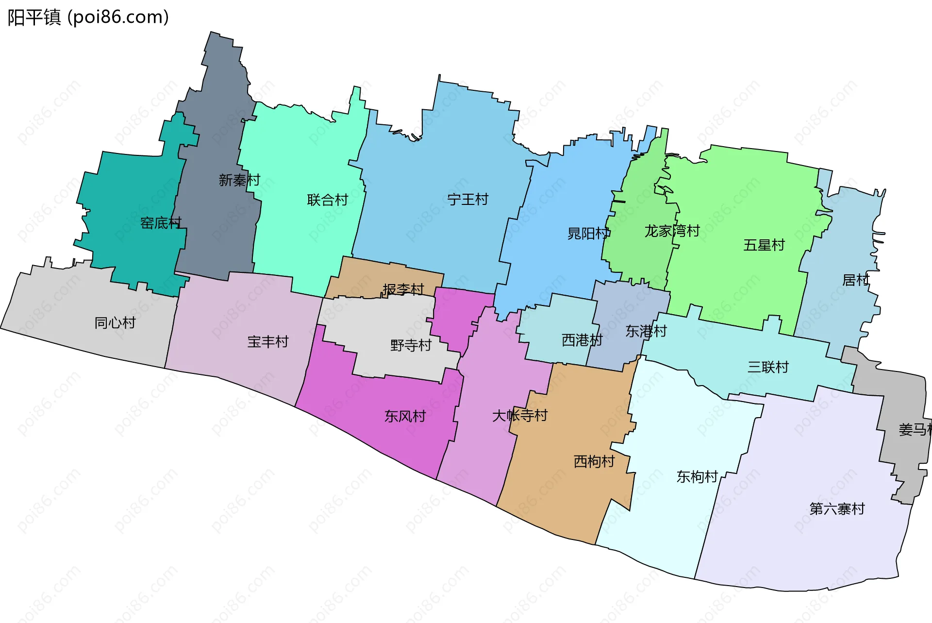 阳平镇边界地图(五级行政区划)