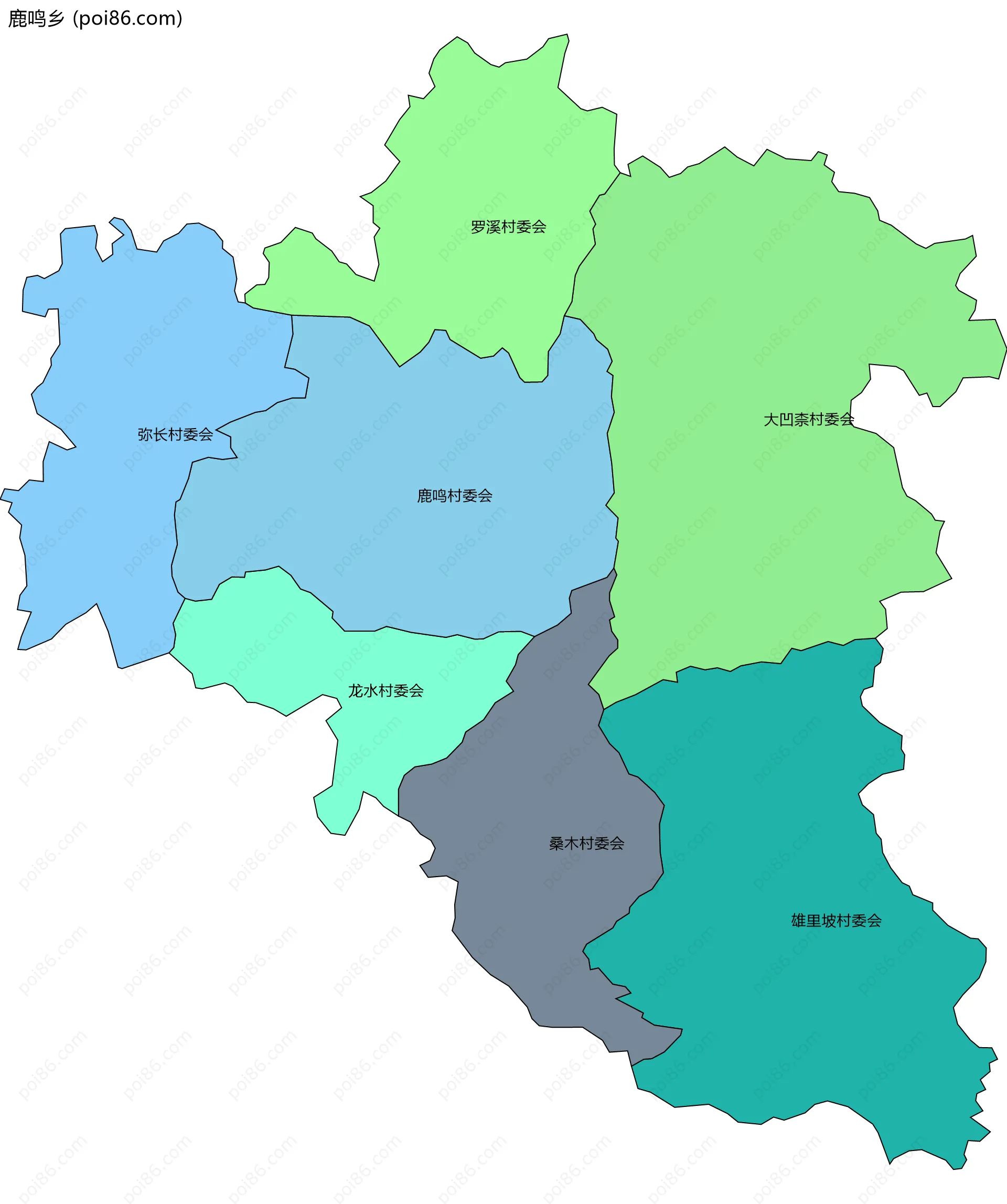 鹿鸣乡边界地图(五级行政区划)