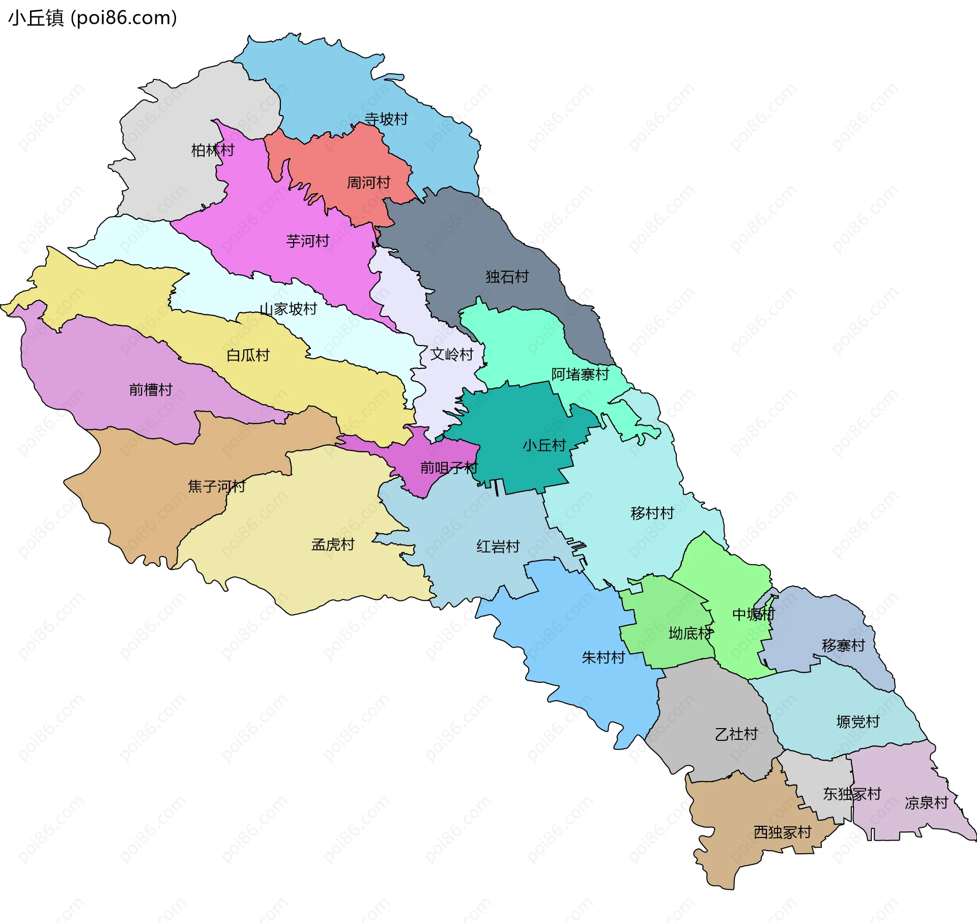 小丘镇边界地图(五级行政区划)