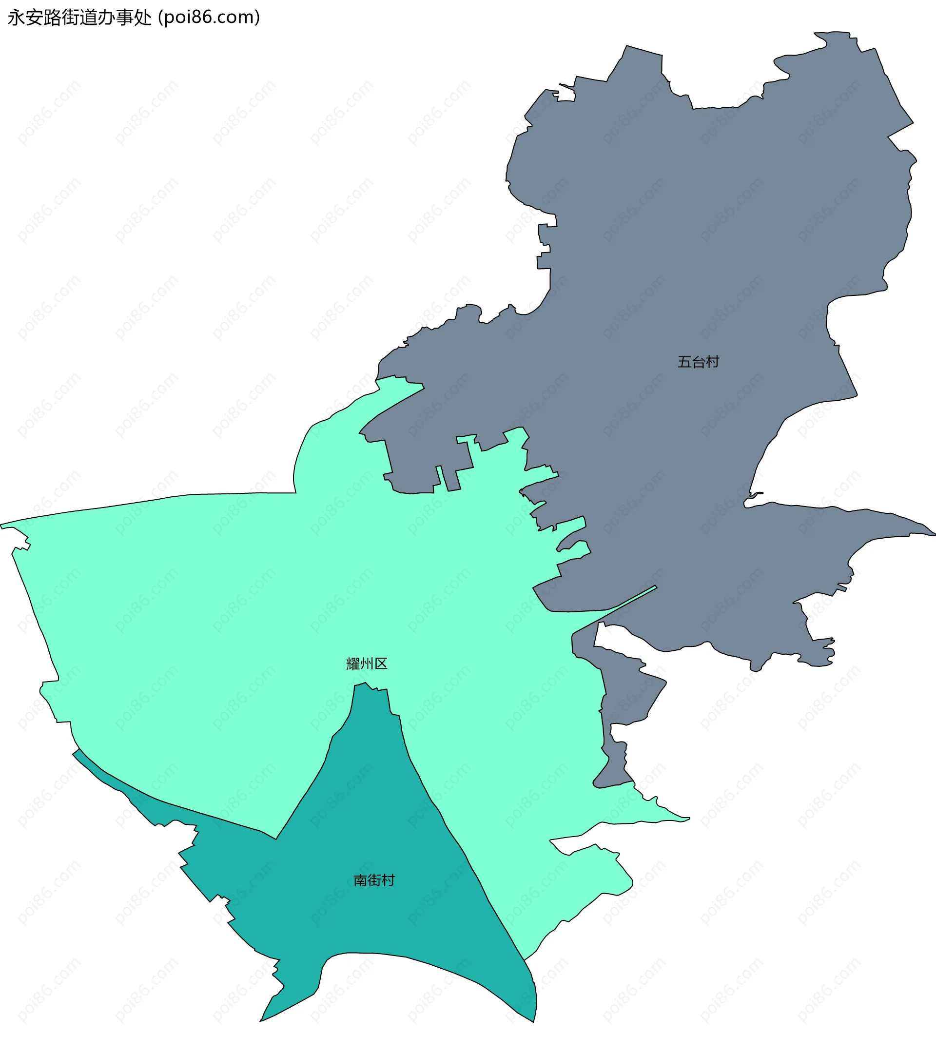 永安路街道办事处边界地图(五级行政区划)