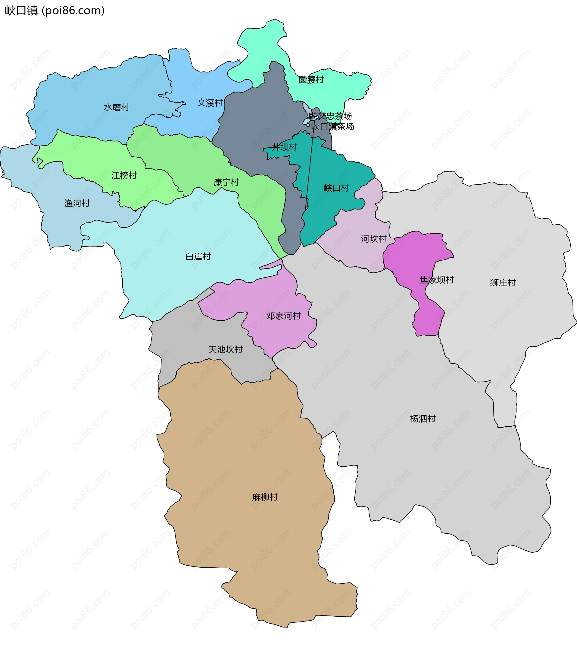 峡口镇边界地图(五级行政区划)