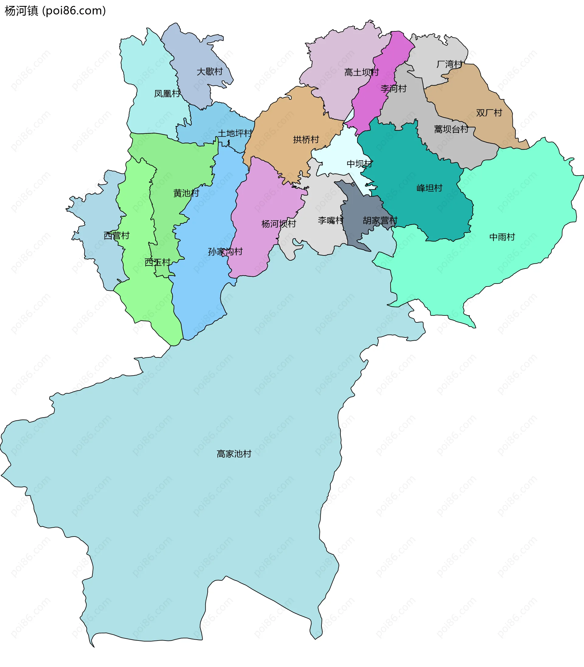 杨河镇边界地图(五级行政区划)