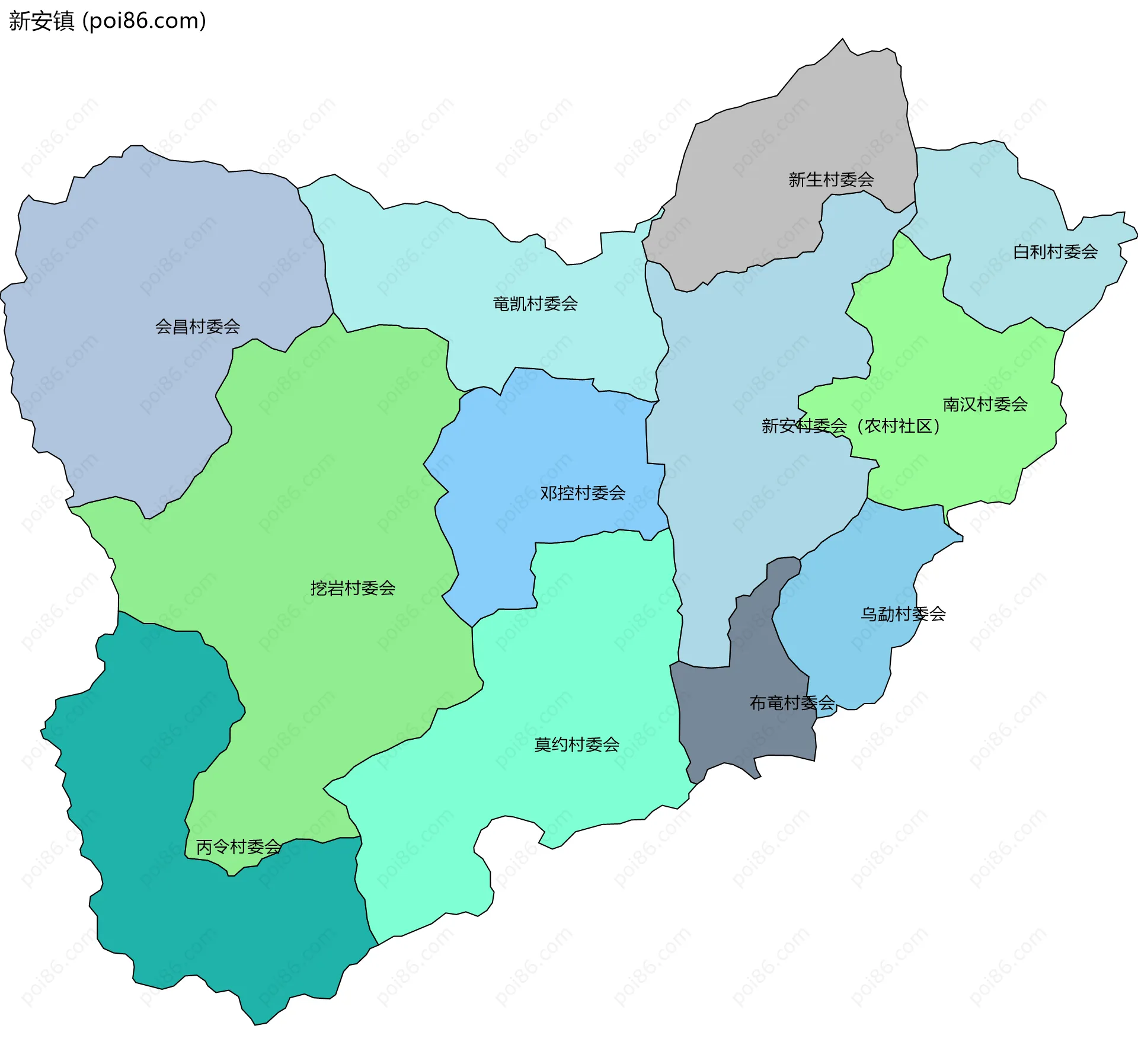 新安镇边界地图(五级行政区划)