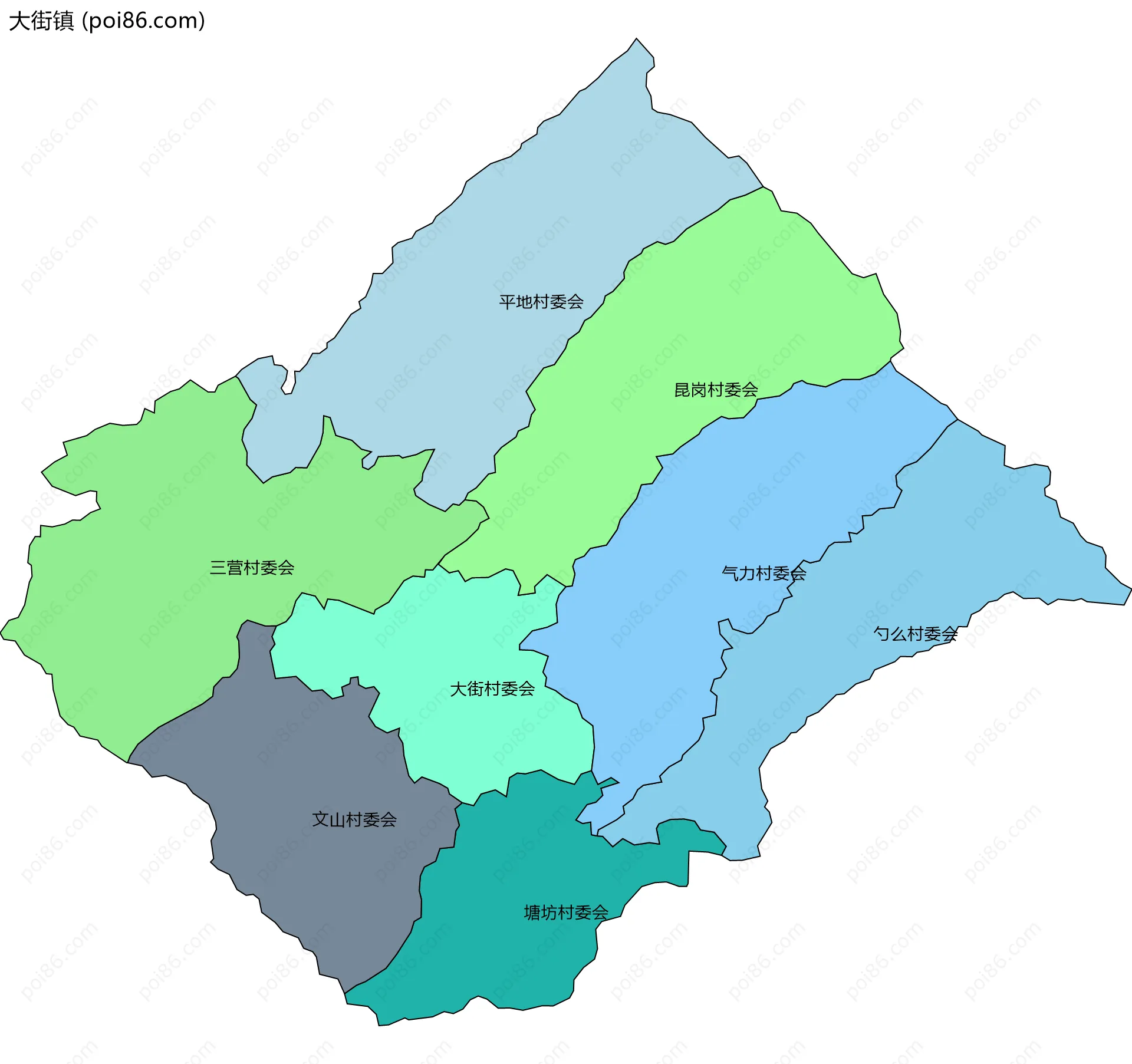 大街镇边界地图(五级行政区划)