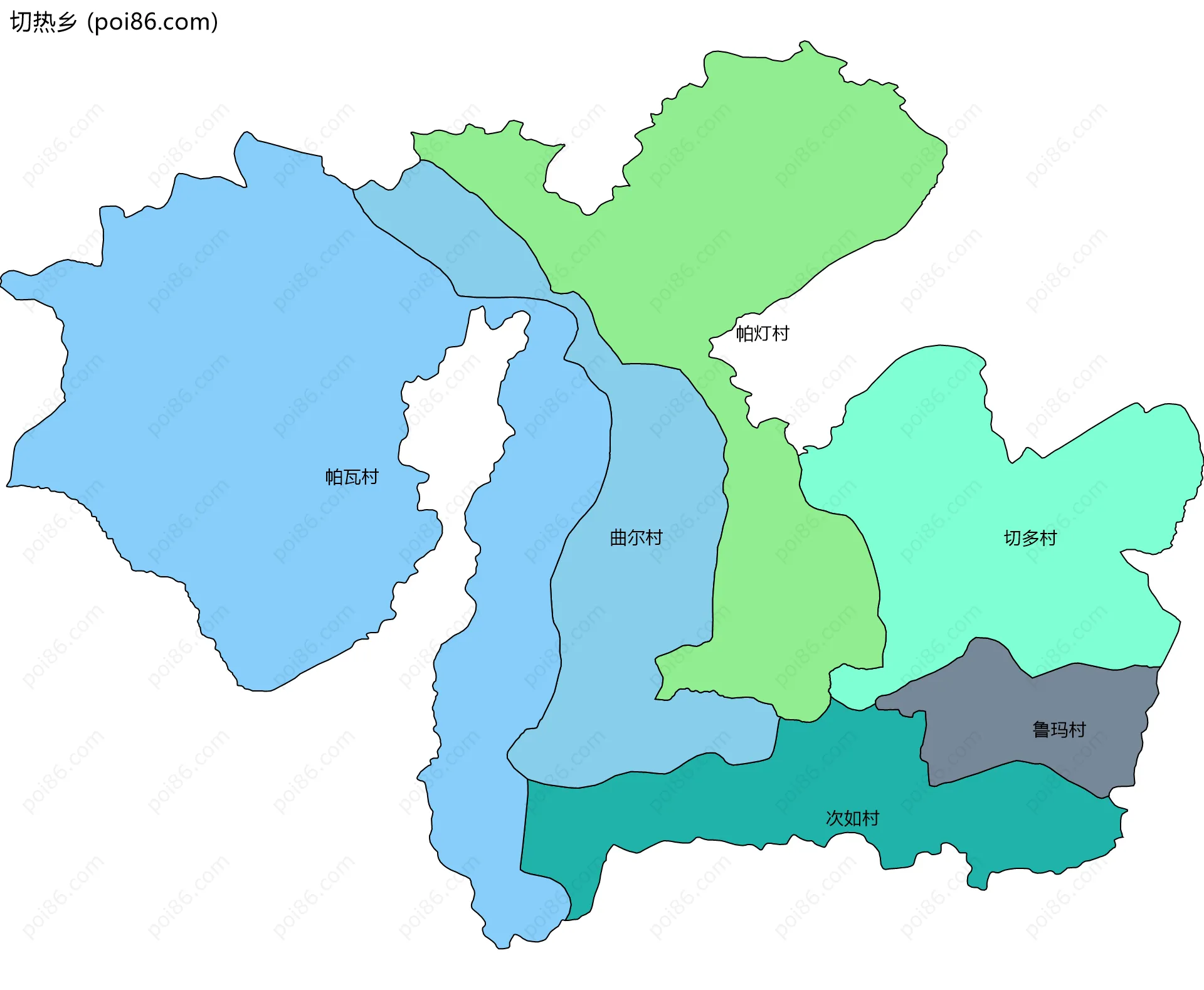 切热乡边界地图(五级行政区划)