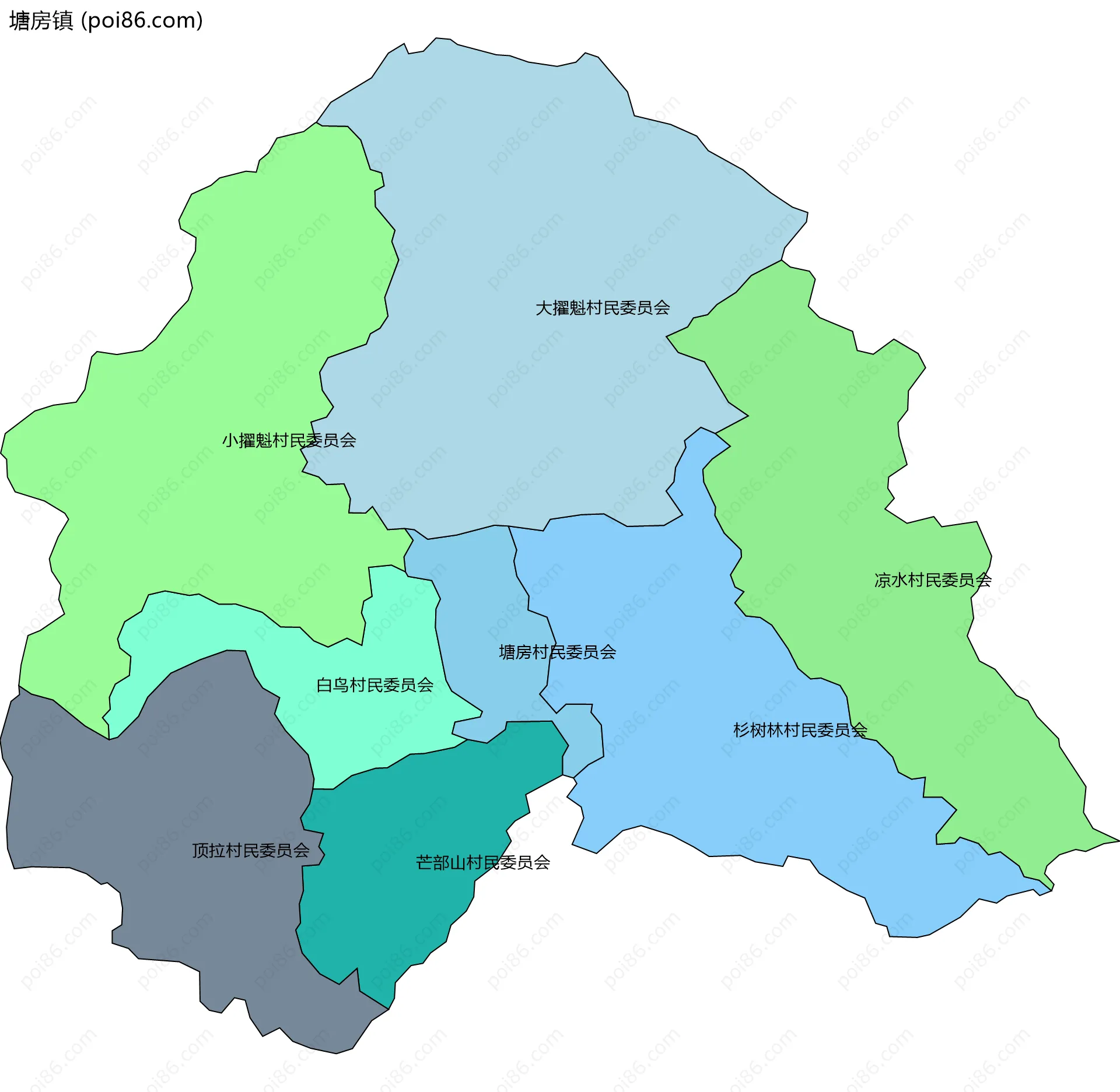 塘房镇边界地图(五级行政区划)