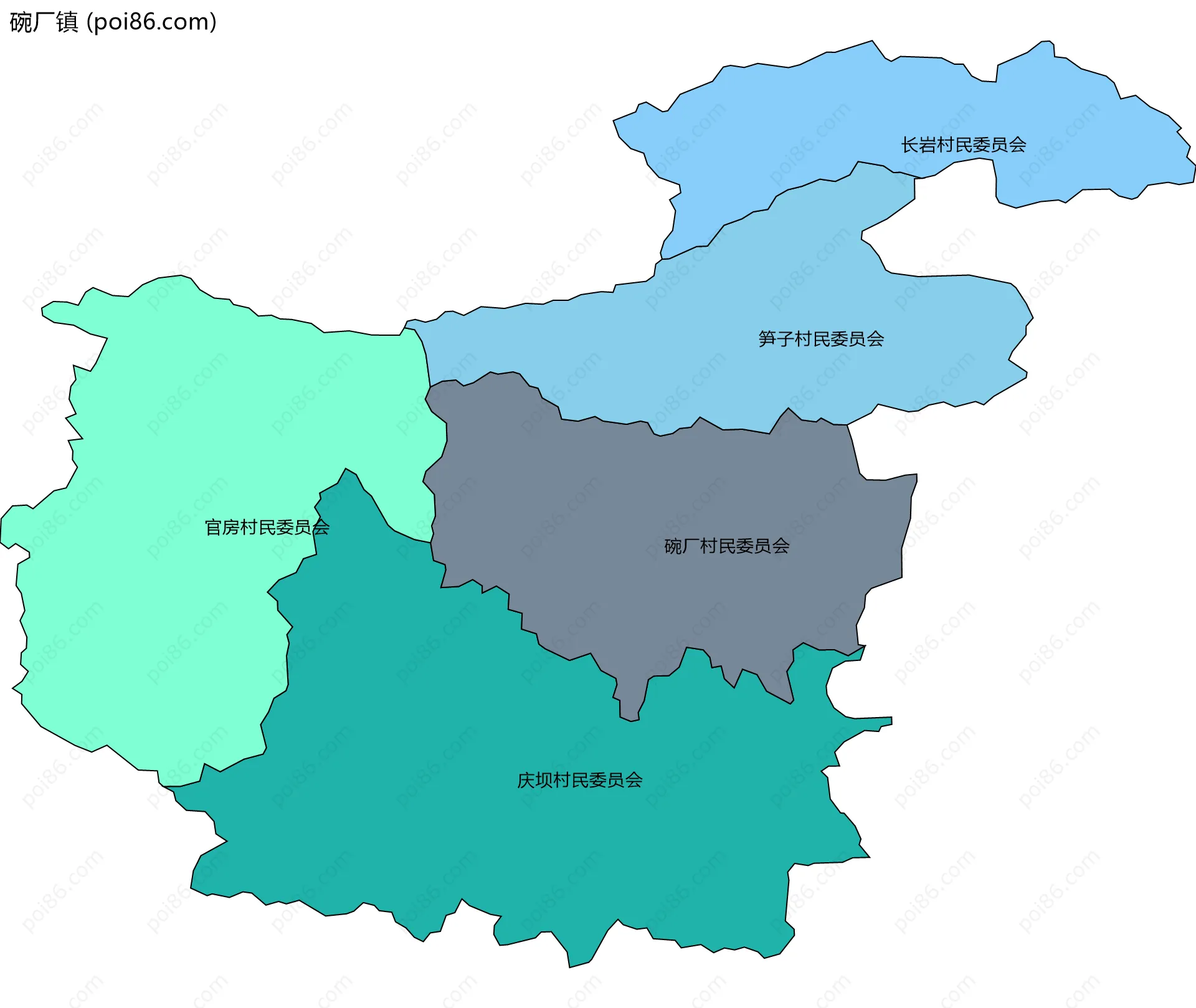 碗厂镇边界地图(五级行政区划)