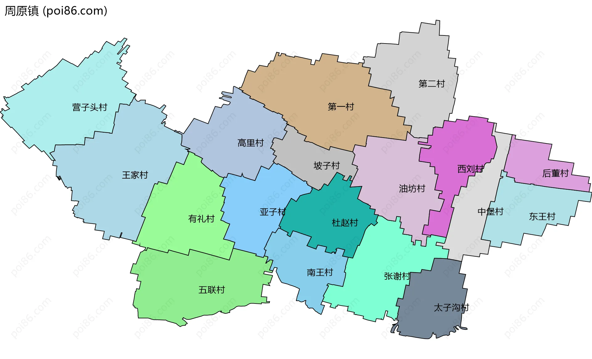 周原镇边界地图(五级行政区划)