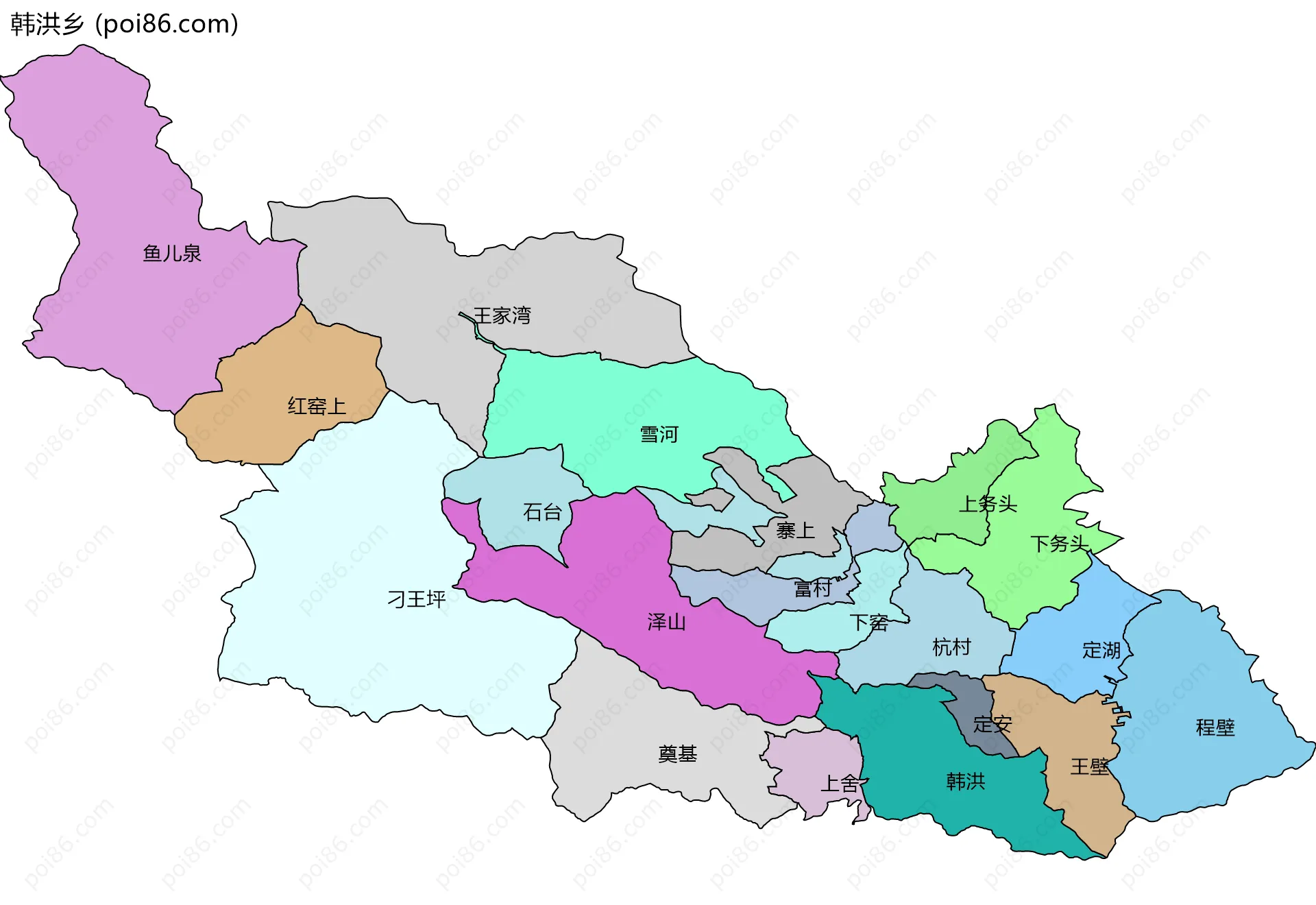 韩洪乡边界地图(五级行政区划)