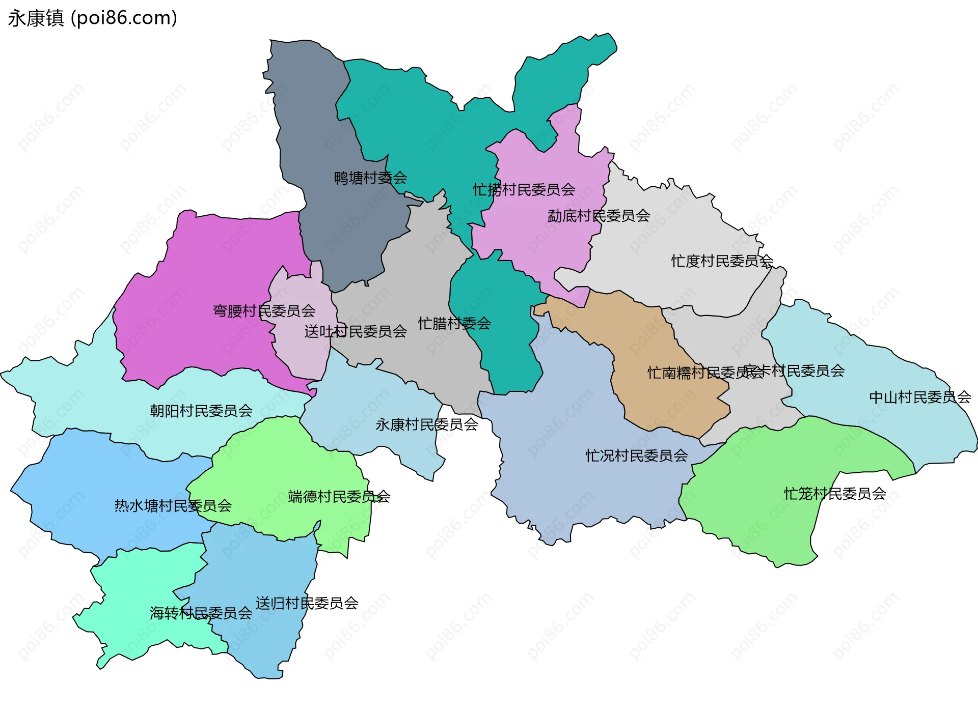永康镇边界地图(五级行政区划)