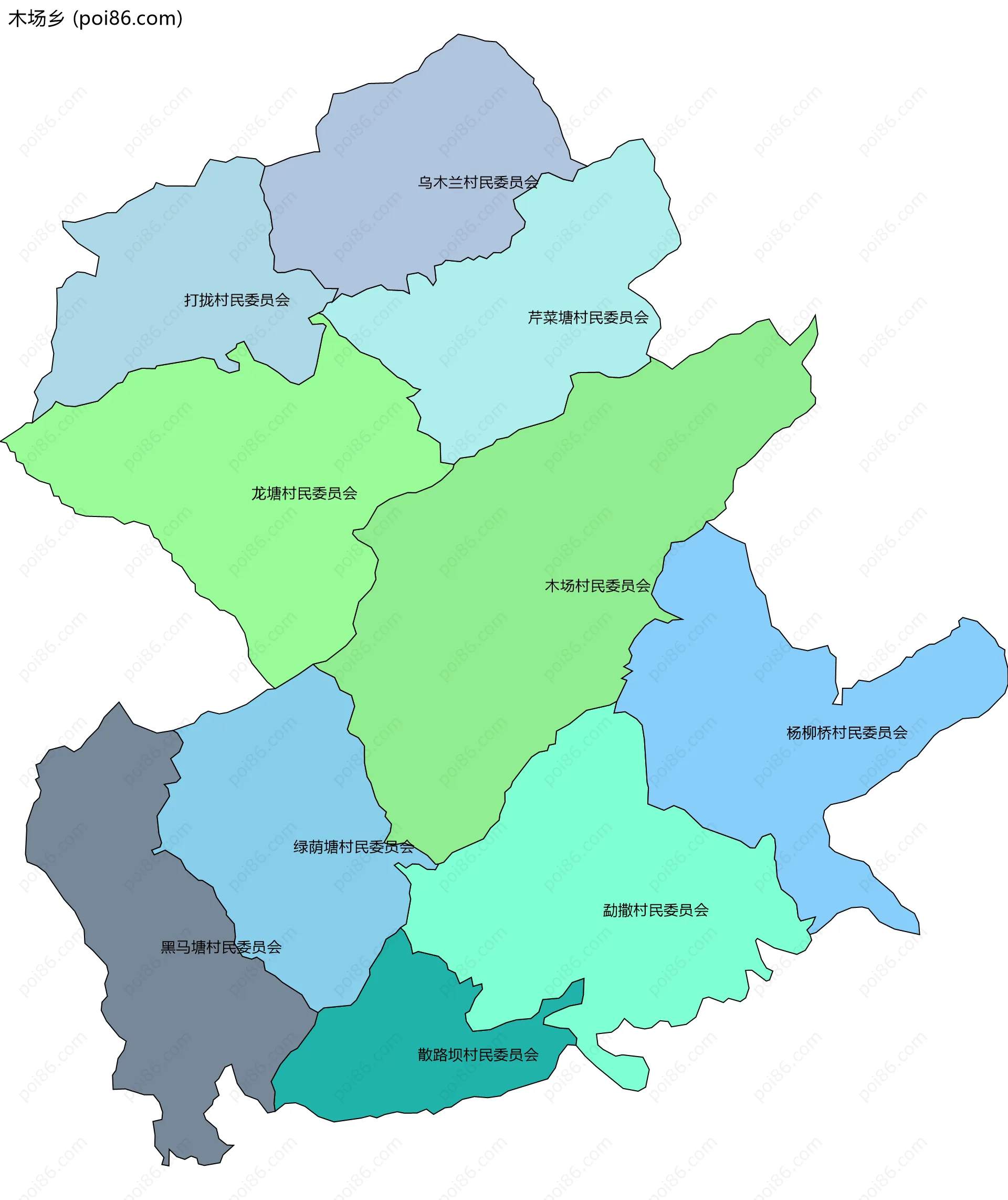 木场乡边界地图(五级行政区划)
