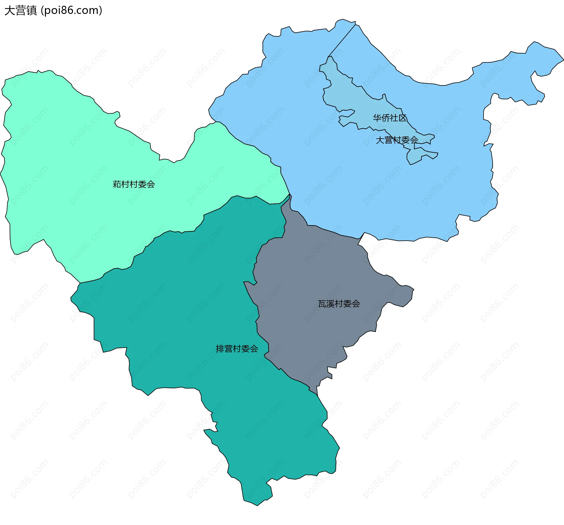 大营镇边界地图(五级行政区划)