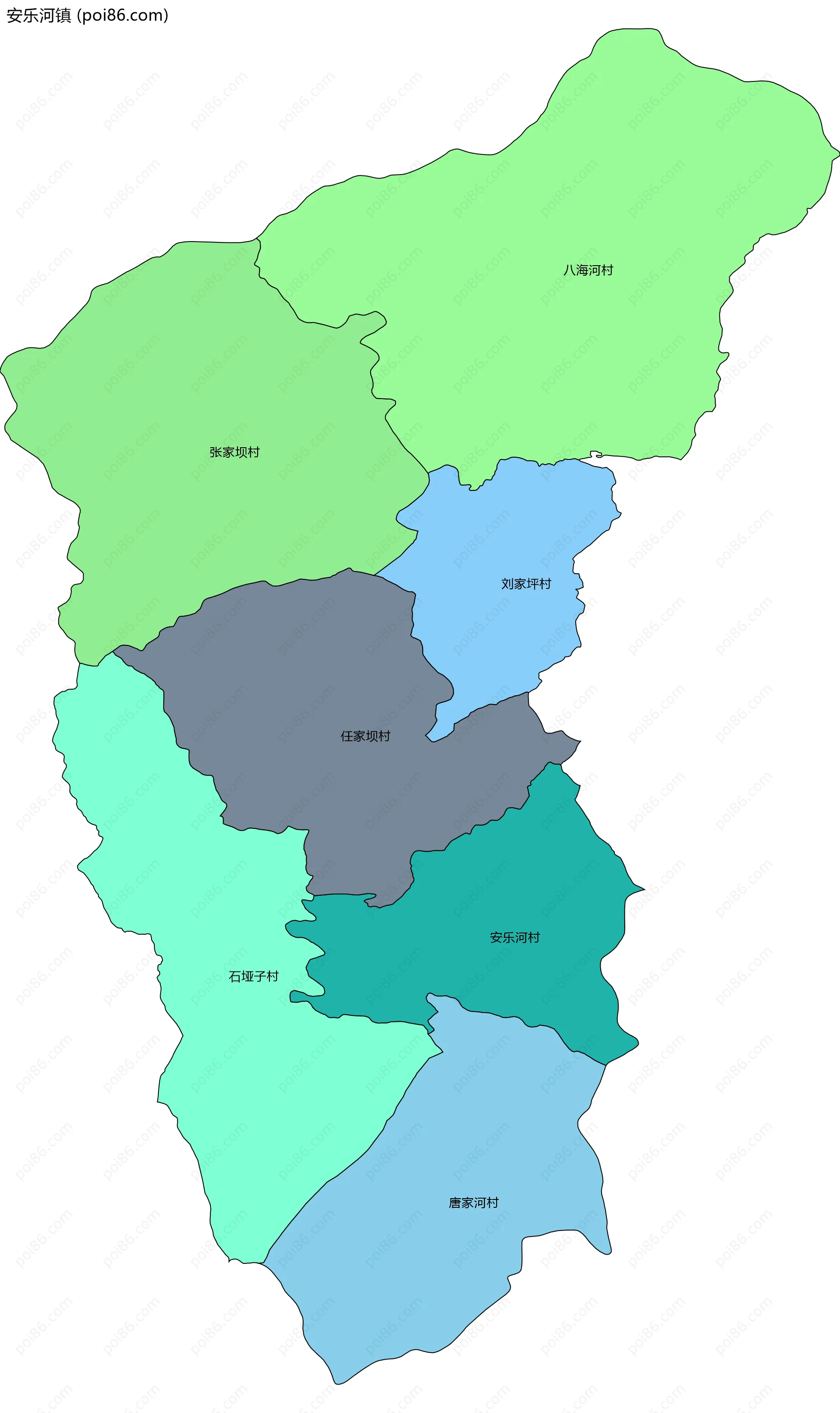 安乐河镇边界地图(五级行政区划)