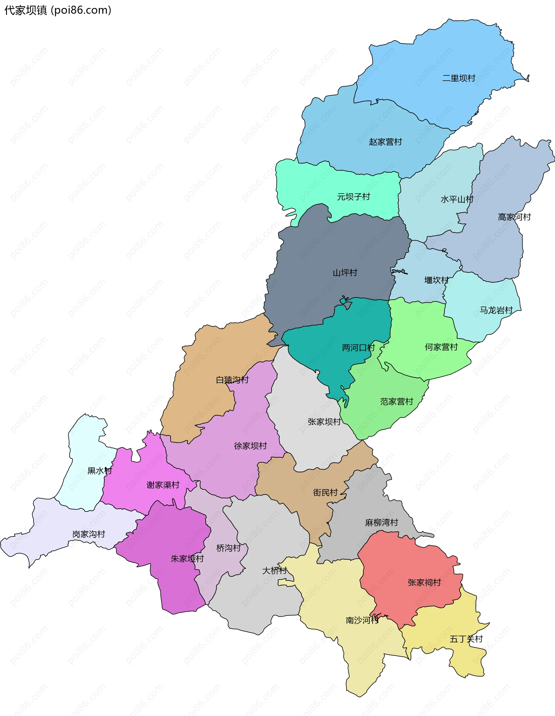 代家坝镇边界地图(五级行政区划)