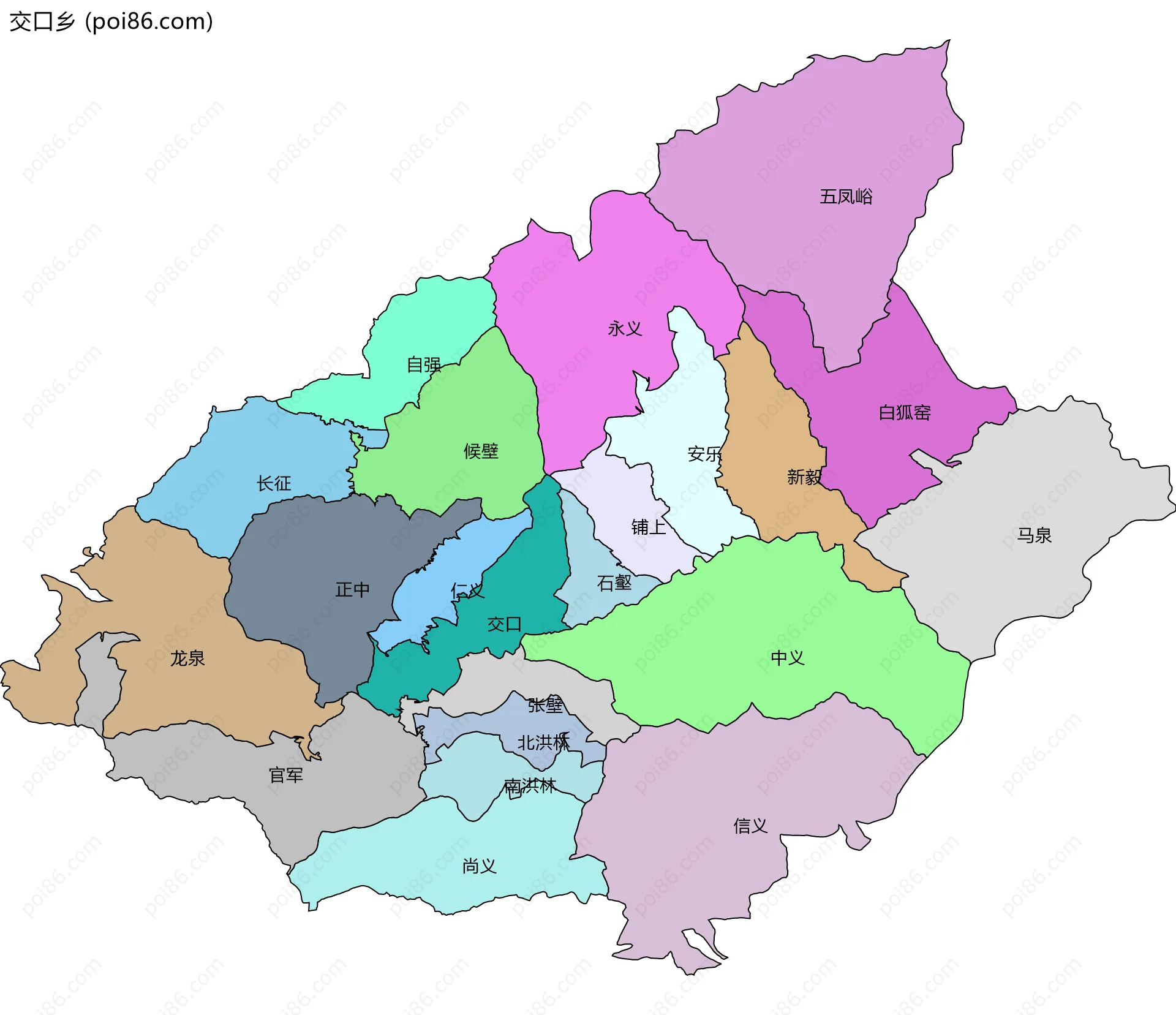 交口乡边界地图(五级行政区划)