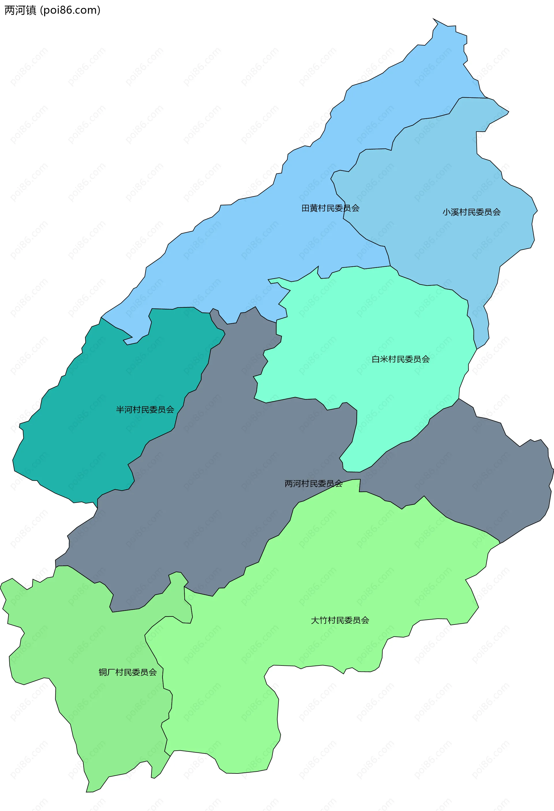 两河镇边界地图(五级行政区划)