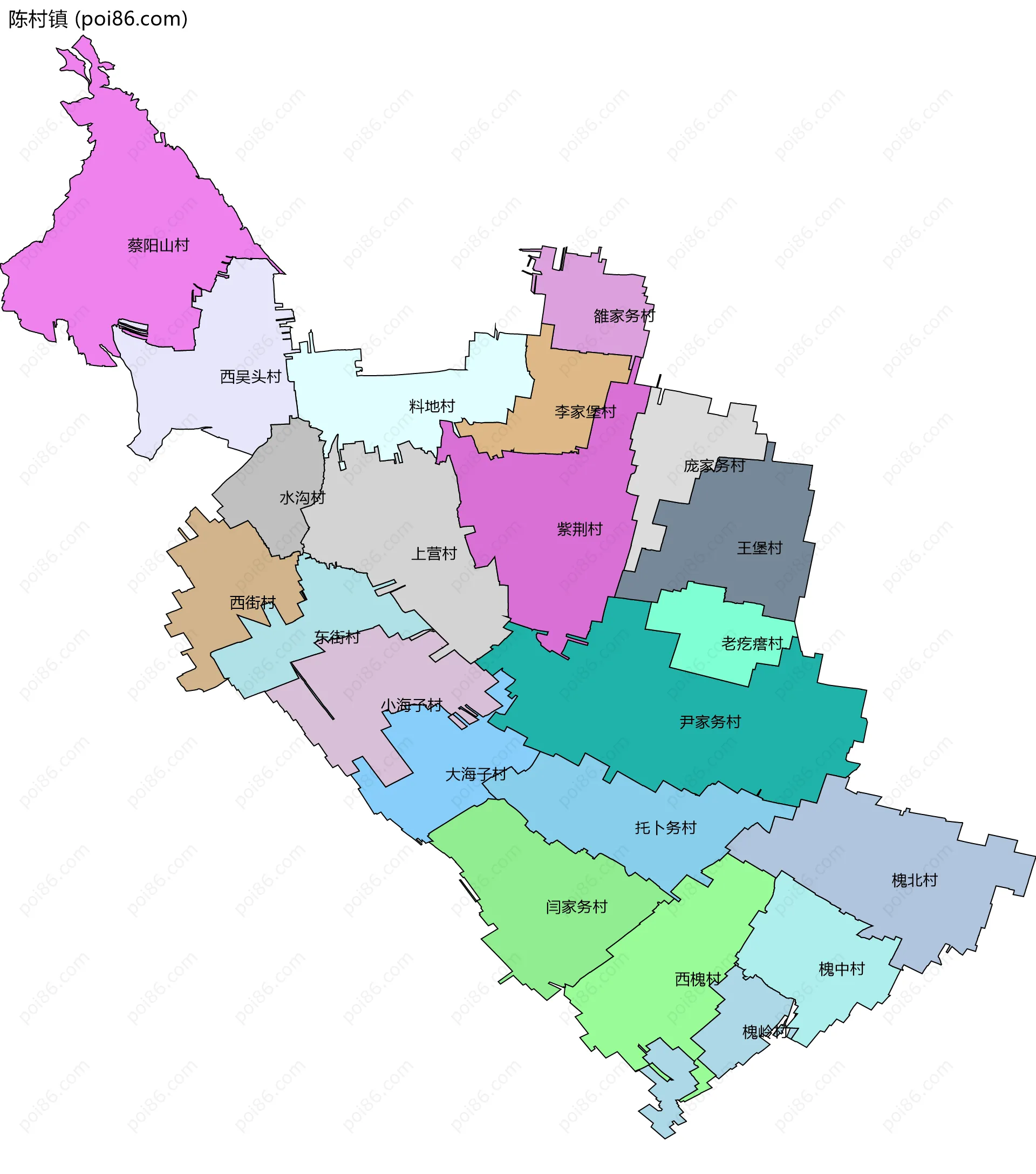 陈村镇边界地图(五级行政区划)