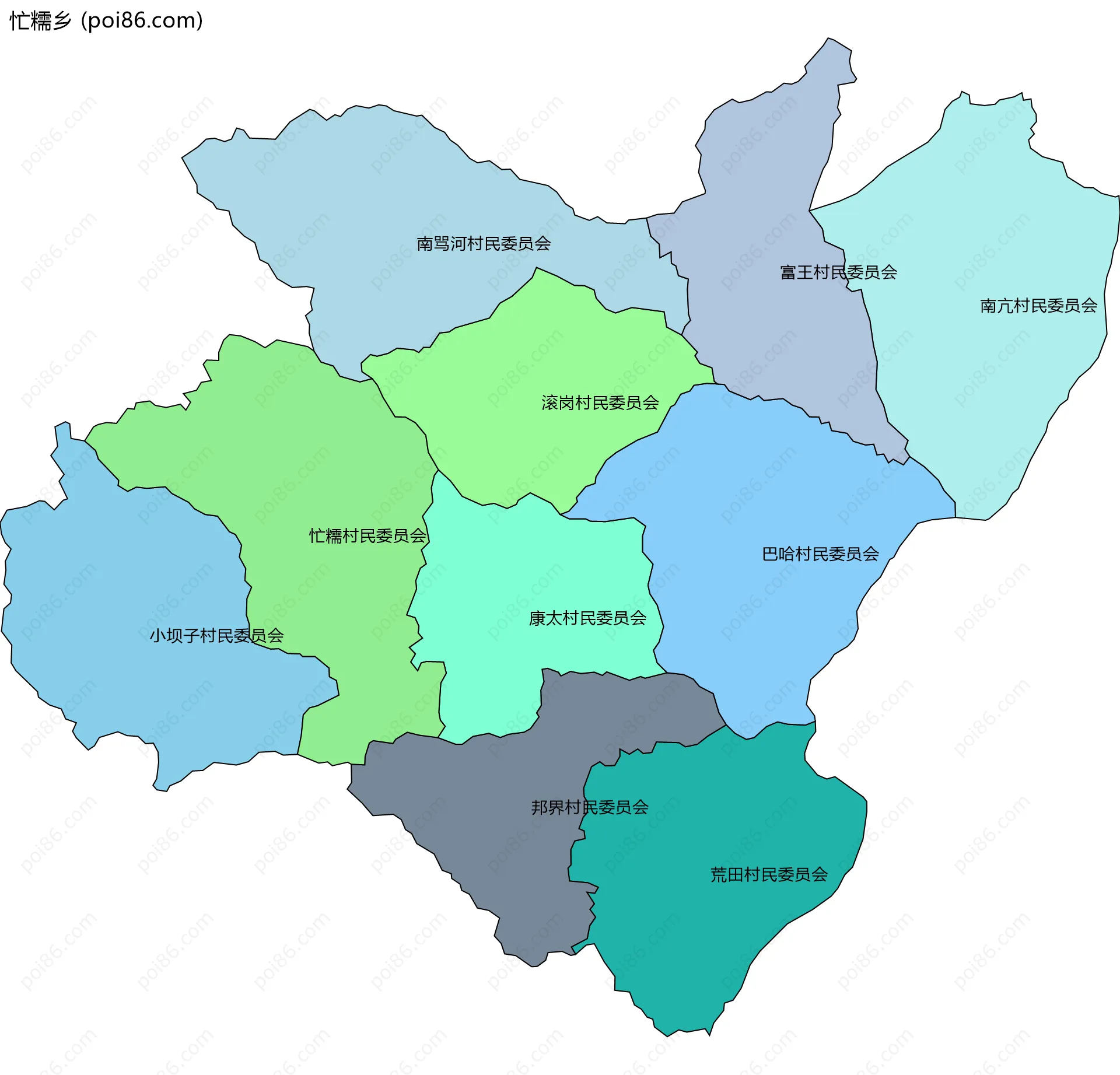 忙糯乡边界地图(五级行政区划)