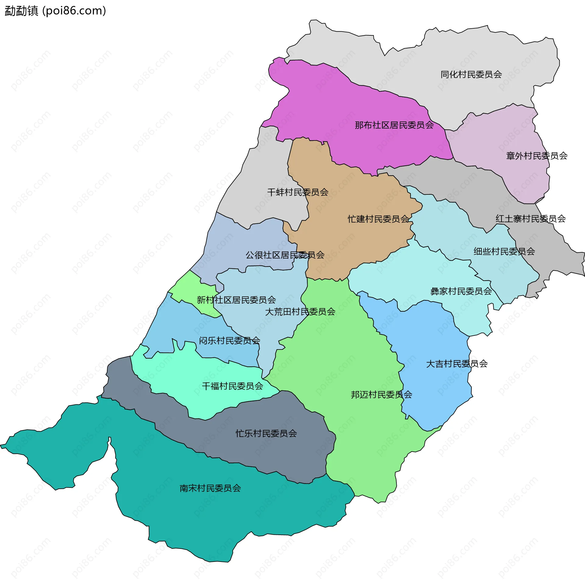 勐勐镇边界地图(五级行政区划)